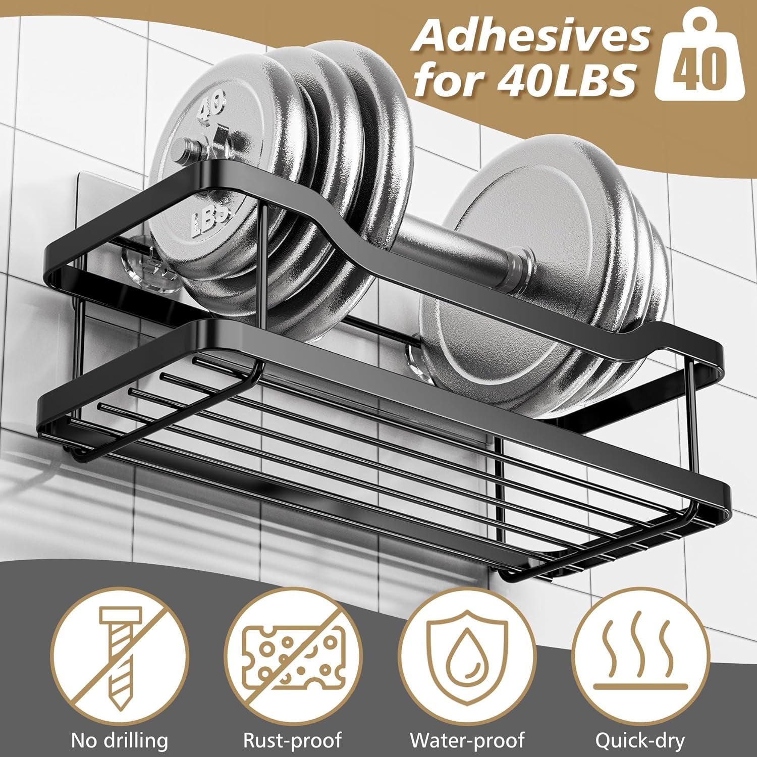 OMAIRA Shower Caddy, 2-Pack Adhesive Shower Organizer, No Drilling Rustproof 304 Stainless Steel Shower Shelves for inside Shower & Bathroom Organizer, Matte Black(X-Large)  OMAIRA   