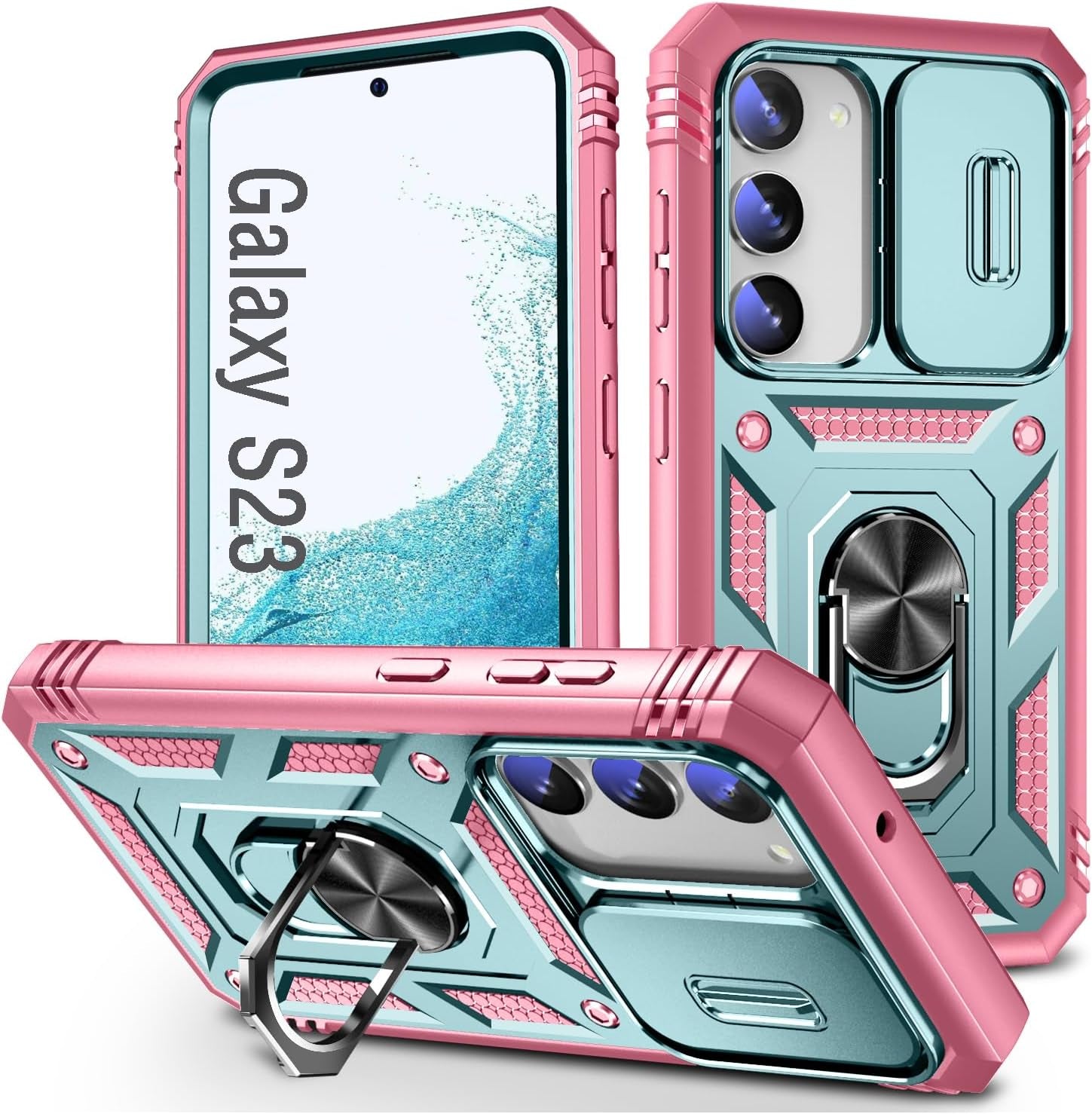 Case for Galaxy S23 FE, Slide Lens Protective Case Shockproof Impact Resistant with Kickstand Cover Case for Samsung Galaxy S23 FE 5G 6.4" (Green)