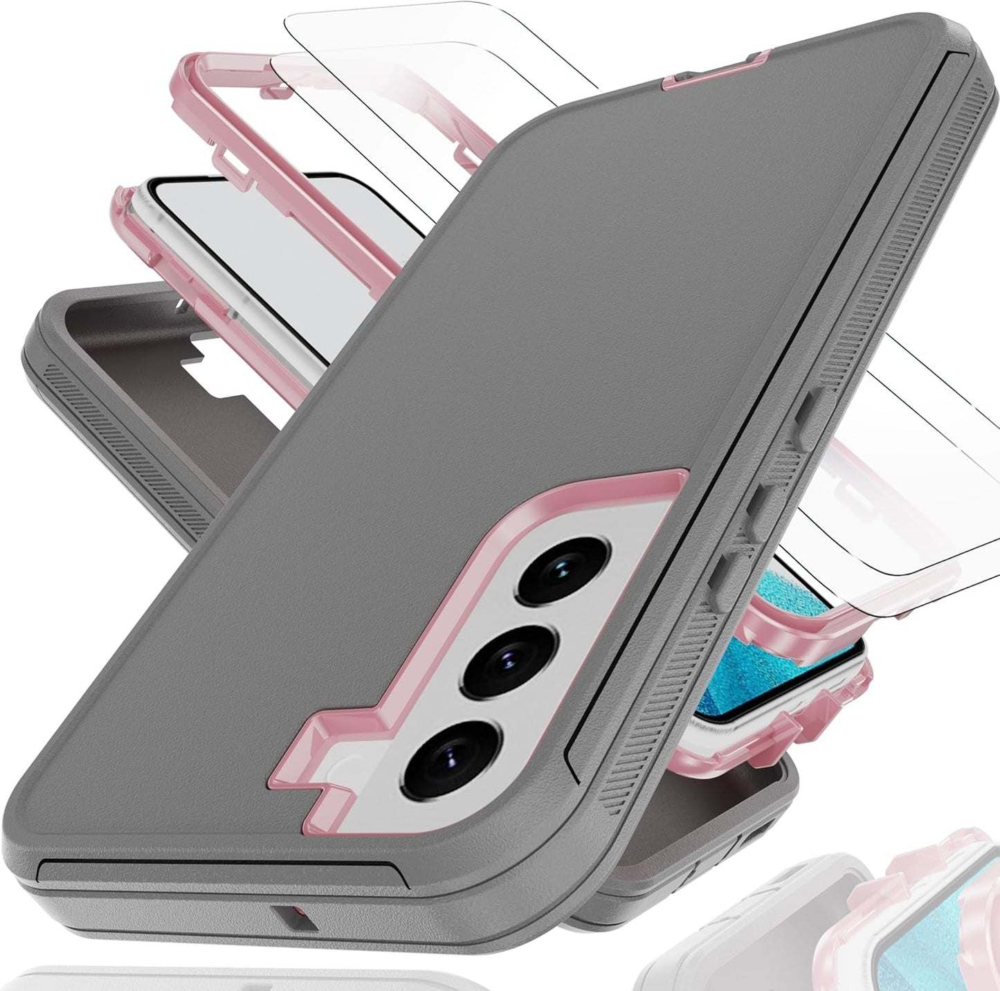 For Galaxy S22 Case with Soft TPU Film Screen Protector[2 Pack],3 in 1 Shockproof TPU Hard PC Bumper Drop-Proof Shell for Samsung Galaxy S22 Black