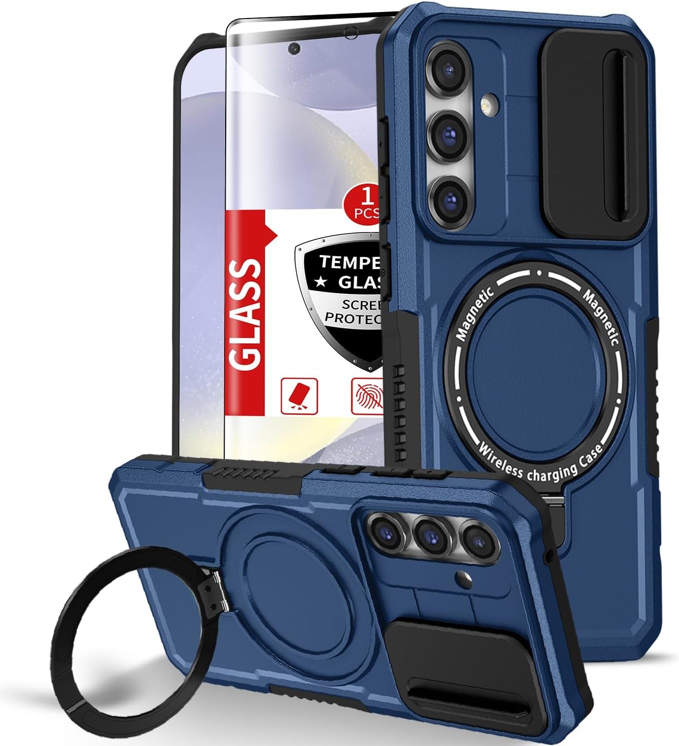 For Samsung Galaxy S21 Ultra Case Compatible with Magsafe Galaxy S21 Ultra Case Magnetic,With Screen Protector,With Magnetic Stand&Camera Cover Protection Shockproof Galaxy S21Ultra Case Blue