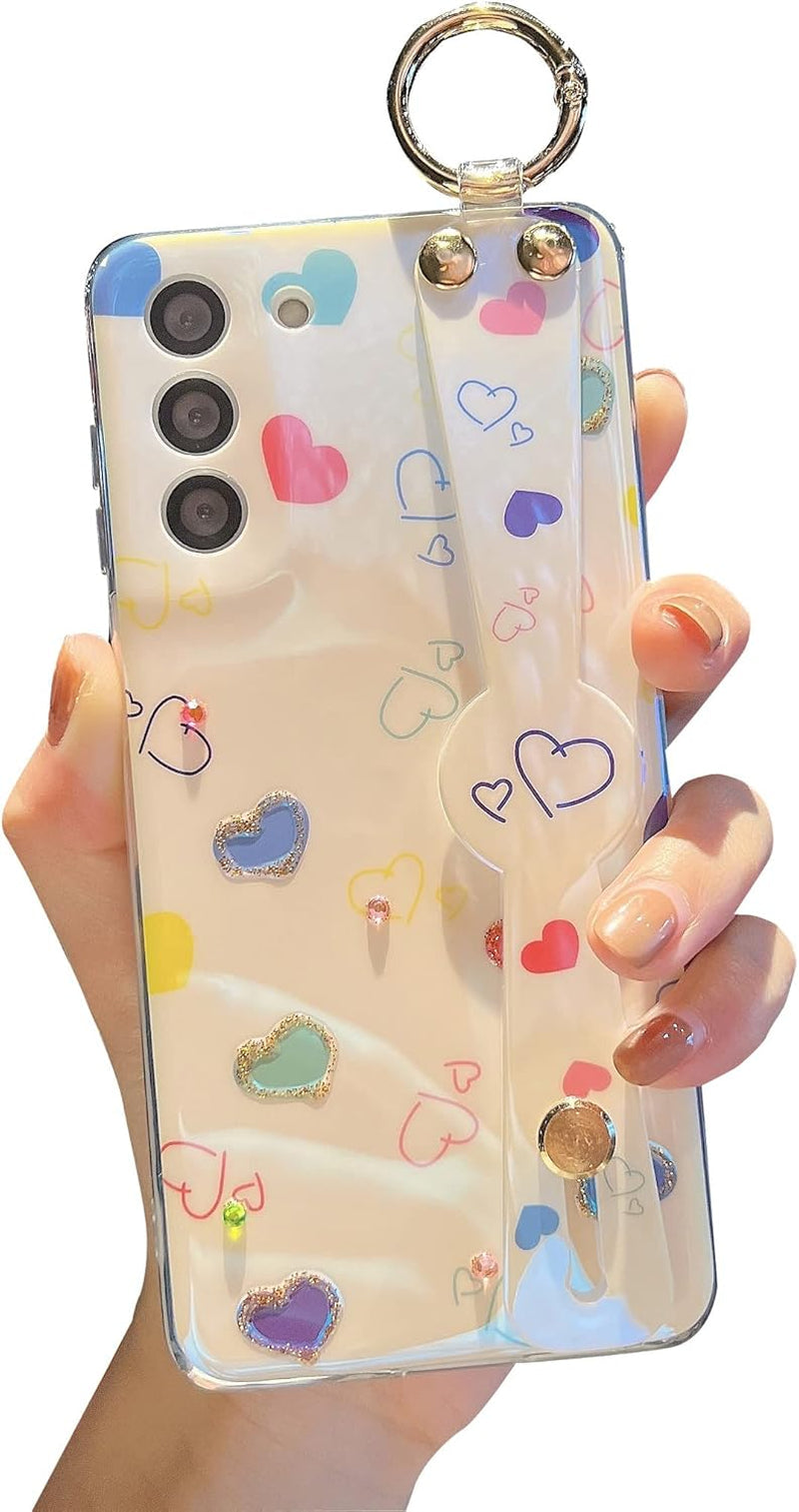 For Samsung Galaxy S22 plus Case Cute with Wrist Strap Kickstand Case 6.6" 5G Glitter Bling Cartoon IMD Soft TPU Shockproof Protective Phone Cases Cover for Girls and Women - Sunflower