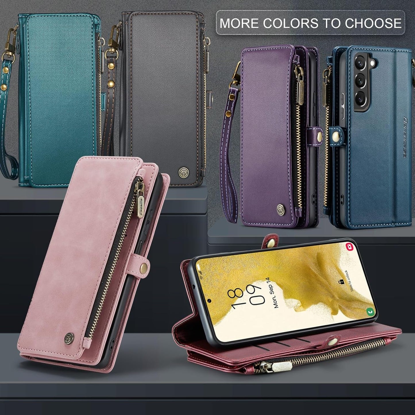 Defencase for Samsung Galaxy S22 Case, 【RFID Blocking】 for Galaxy S22 Case Wallet for Women Men with Card Holder, Fashion PU Leather Magnetic Flip Strap Phone Case for Samsung S22 6.1", Wine Red