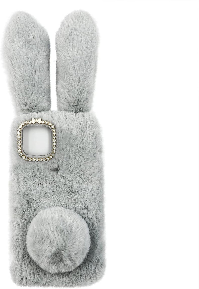 Fluffy Fur Plush Case for Pixel 5 Cute Bunny Furry Girly Cover 3D Animal Fuzzy Protective Case Faux Rabbit Cony Hair Kawaii Toy Fun Women Phone Shell for Pixel 5 Light Grey  Mikikit Light Grey Google Pixel 5 