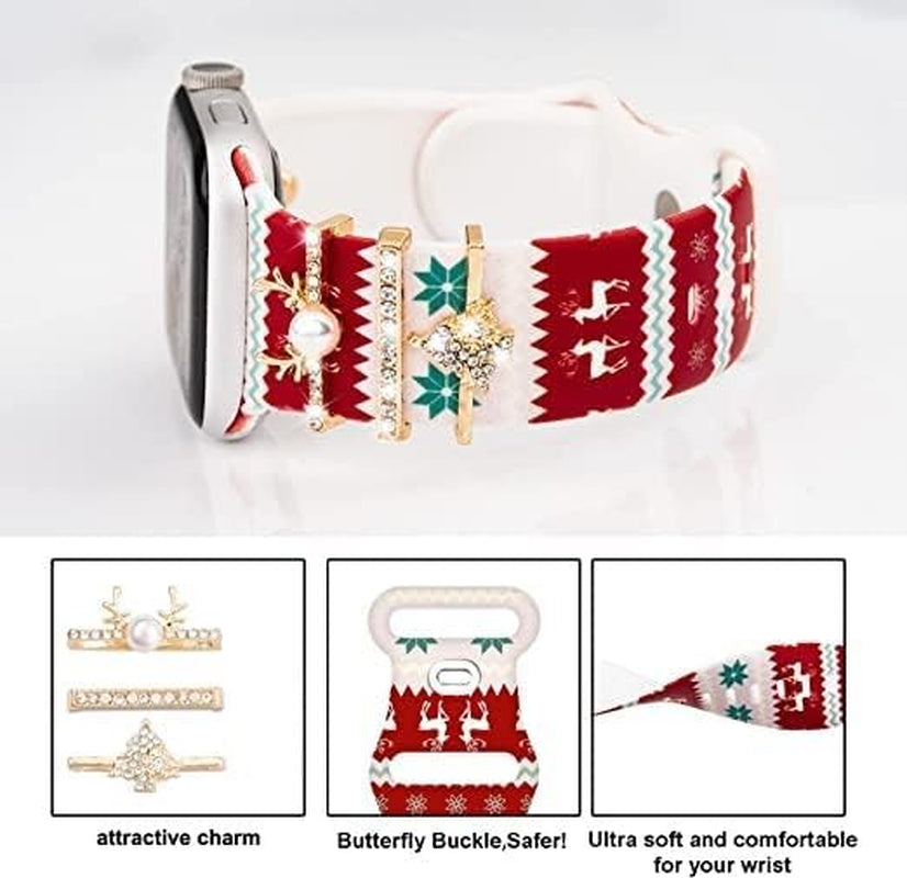 Decorative Rings Loops Compatible with Apple Watch Silicone Bands Metal Diamond Charms 45Mm 44Mm 42Mm 41Mm 40Mm 38Mm Iwatch Series 8 7 6 5 4 3 2 1 Accessories