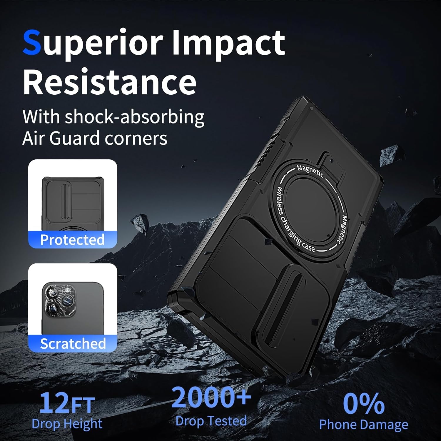 For Magnetic Samsung Galaxy S22 Ultra Case Compatible with Magsafe Galaxy S22 Ultra Case with Screen Protector,With Magnetic Stand&Camera Cover Protection Shockproof Galaxy S22Ultra Case Black