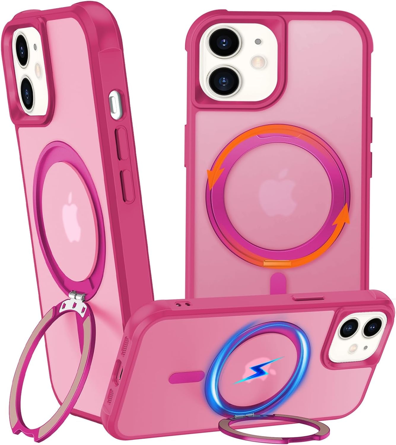 Chaofeng 360° Rotatable Stand for Iphone 15 Pro Case with Magnetic [Military Grade Drop Tested][Adjustable Kickstand] Ring Translucent Slim Hard Back Soft Edge, Purple  CHAOFEnG Rose Gold Iphone 11 