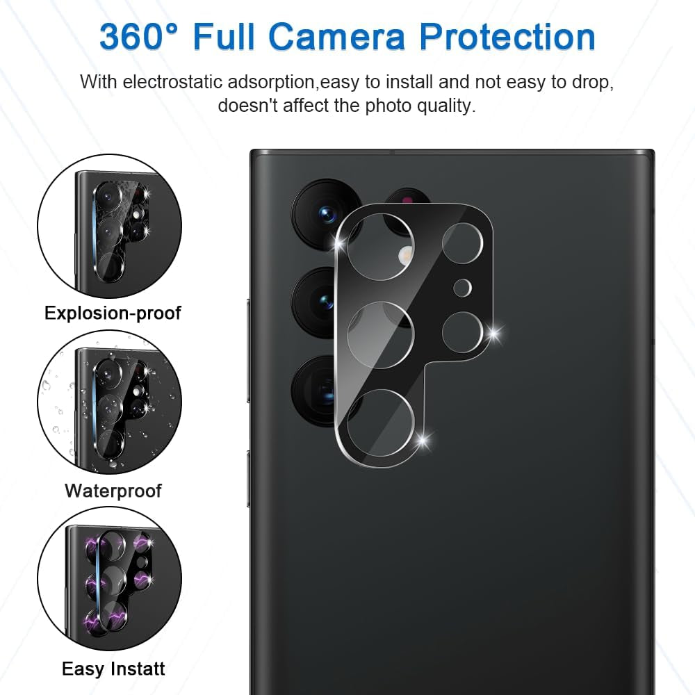 2+2 Pack Galaxy S22 Ultra 5G Privacy Screen Protector and Camera Lens Protection,Anti-Spy Tempered Glass, 3D Full Coverage, Fingerprint Unlock, Free of Bubbles for Samsung Galaxy S22 Ultra 6.8 Inch