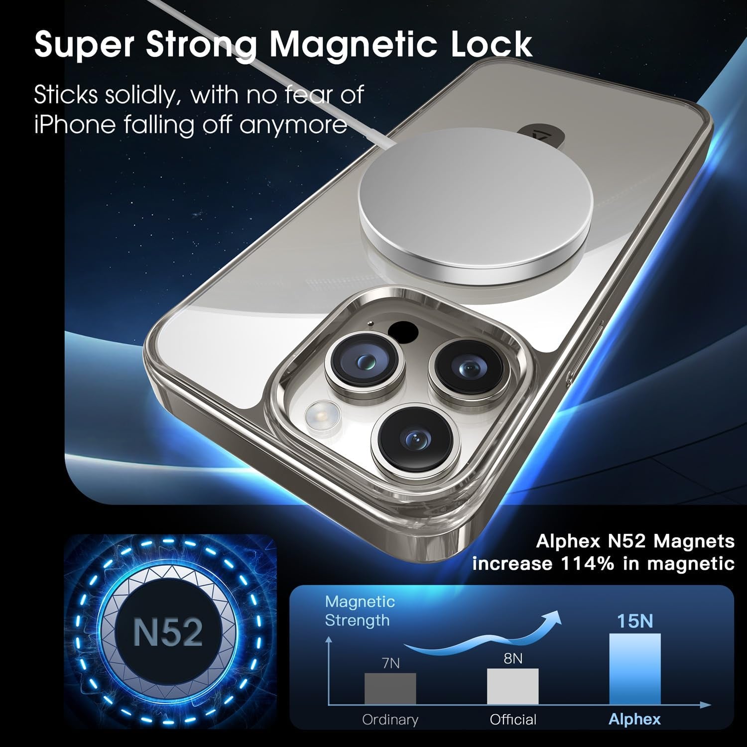 Alphex Invisible Stand Magnetic for Iphone 15 Pro Max Case, Compatible with Magsafe, Official Match for Iphone, 12FT Military Grade Shockproof Phone Cover 6.7 Inch, Natural Titanium, Gray  Alphex   