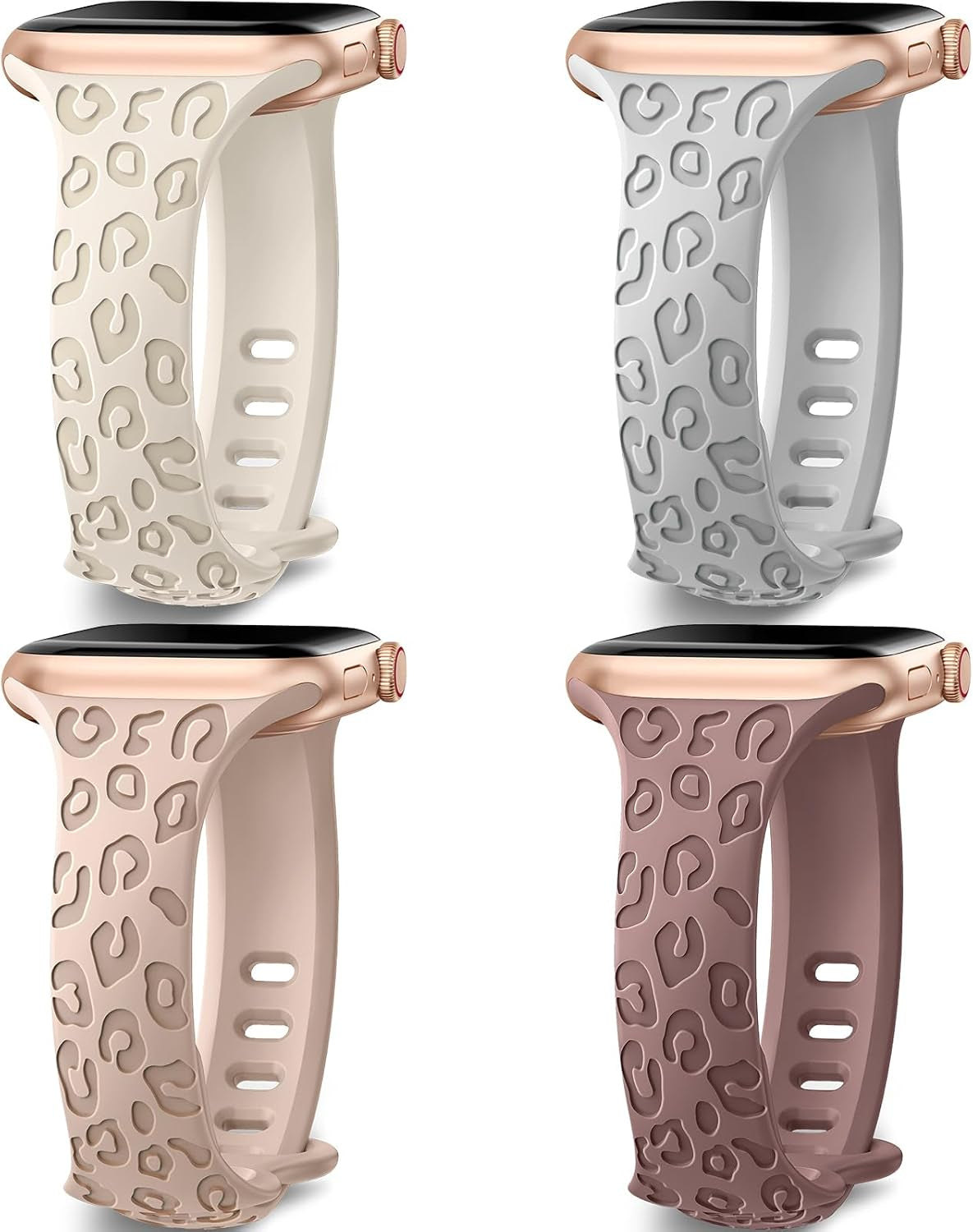 4-Pack Leopard Engraved Band Compatible with Apple Watch Bands 38Mm 40Mm 41Mm 44Mm 45Mm 42Mm Women, Thin Slim Sport Wristbands for Iwatch Ultra/Ultra 2 Series 9 8 7 6 5 4 3 2 1 SE