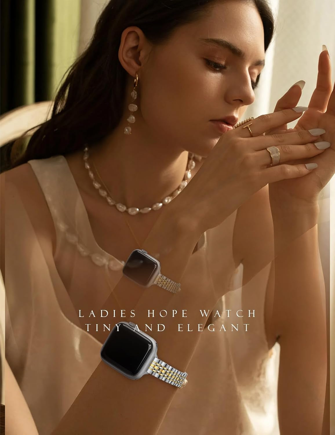 CTYBB Women Slim Band Compatible with Apple Watch Band 38Mm 40Mm 41Mm 42Mm 44Mm 45Mm, Stainless Steel Replacement Straps with Case for Iwatch Bands Series 9 8 7 6 5 4 3 2 1 Se,Silver+Gold