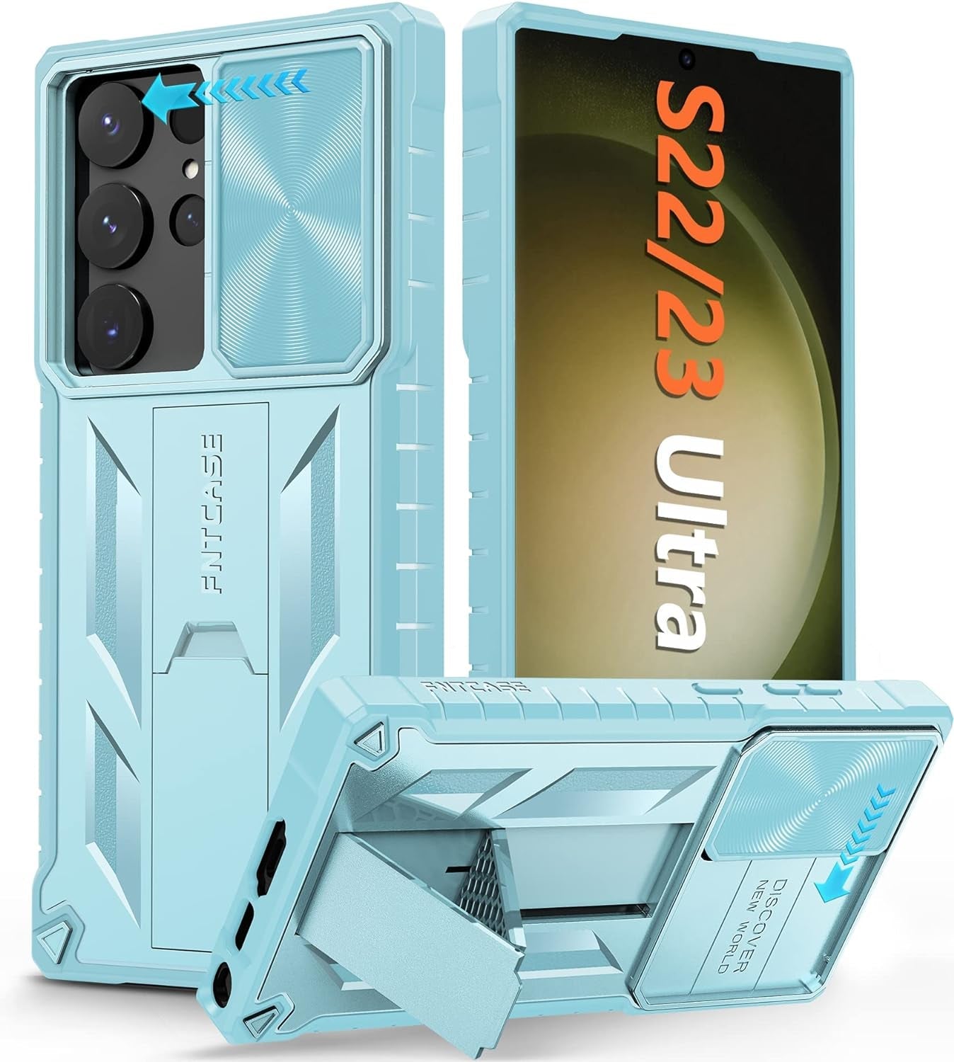 FNTCASE for Samsung Galaxy S23-Ultra Case: S22 Ultra Military Grade Shockproof Protection Mobile Case with Kickstand & Matte Textured Rugged TPU Shell | Drop Proof Protective Phone Cover