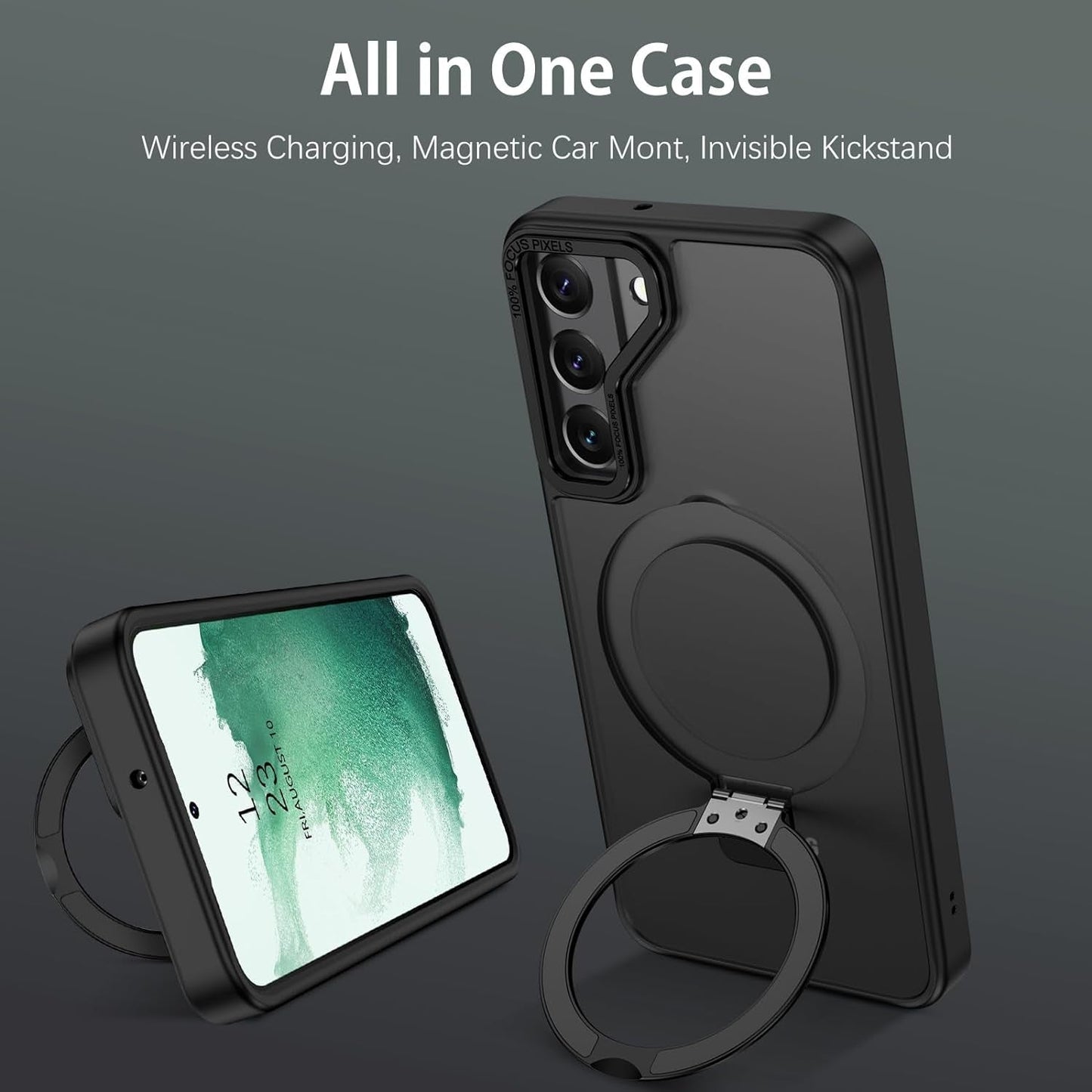 DUEDUE for Samsung Galaxy S22 Case Magnetic with Ring Stand [Compatible with Magsafe], Full Body Protective Cover Slim Shockproof Kickstand Phone Case for Galaxy S22 6.1", Black