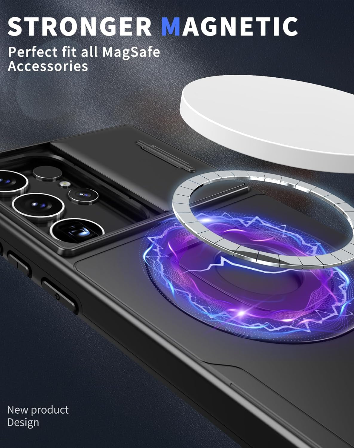 For Samsung Galaxy S22 Ultra Mag-Safe Kickstand Case with Slide Camera Cover,Slim Shockproof Military Heavy Duty Anti-Drop Full Body Protection,360 Rotating Stand Magnetic Phone Case(Black)