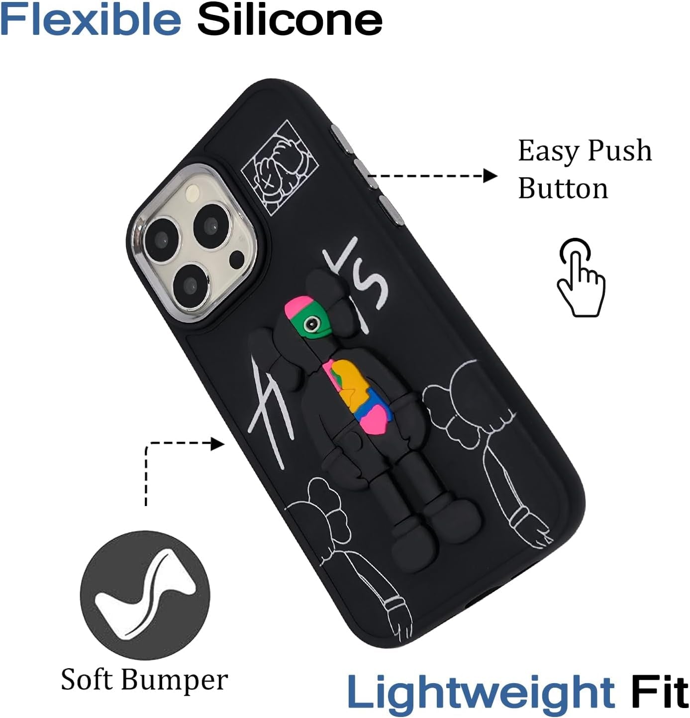 DOWINTIGER Compatible with Iphone 15 Pro Max Case Street Fashion Designer for Boys Men Kids Teen, Cool Anime 3D Cartoon Shockproof TPU Protection Cover Black  DOWINTIGER   