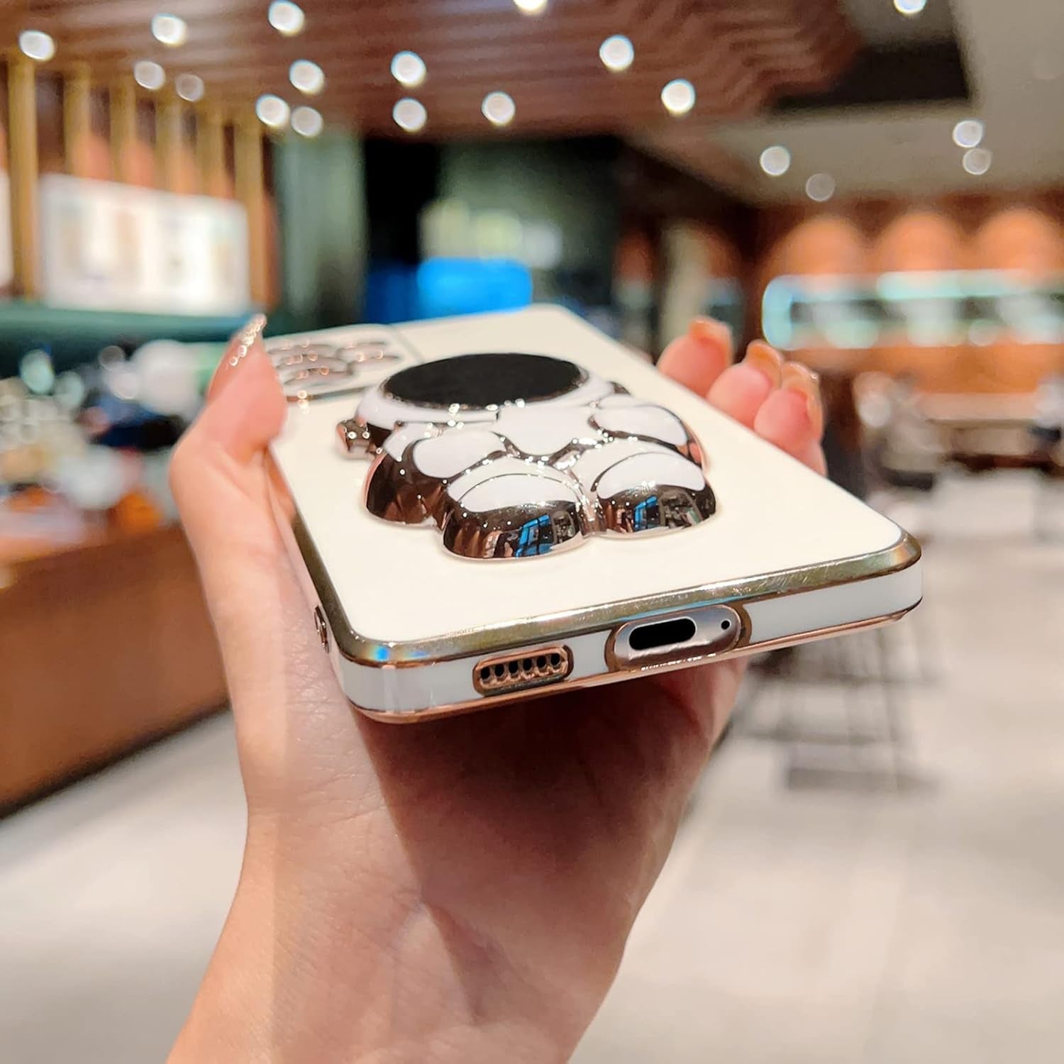 Compatible with Samsung Galaxy A53 5G Case, Plating Astronaut Hidden Stand Case Camera Len Protection Soft Silicone Shockproof Bumper Cute Case for Galaxy A53 6.5 Inch (White)