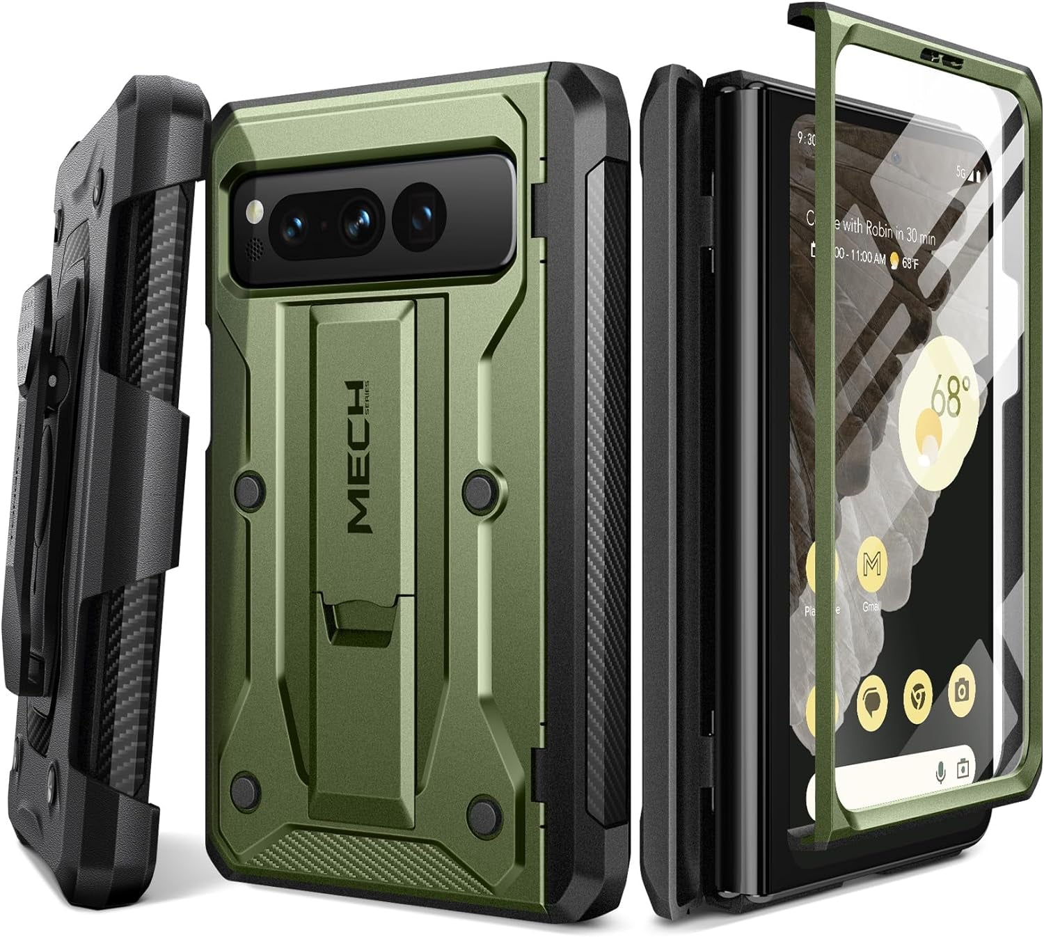 Tongate for Google Pixel Fold Case(2023), [Bulit-In Screen Protector] [Hinge Protection] Military Grade Dual Layer Shockproof Rugged Phone Case with Kickstand & Belt Clip for Pixel Fold 5G, Purple  Tongate Green  