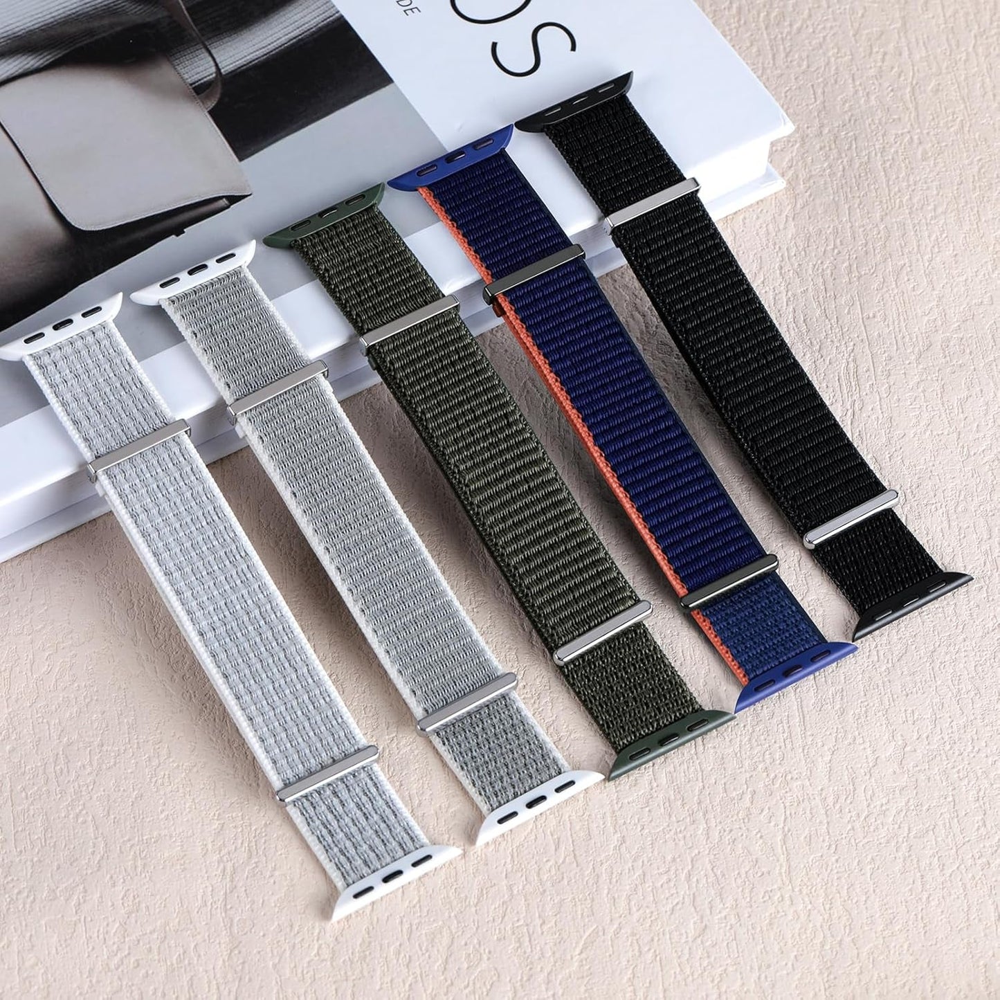 5 Pack Nylon Sport Loop Band Compatible with Apple Watch Bands 38Mm 40Mm 41Mm 42Mm 44Mm 45Mm 49Mm,Adjustable Braided Wristband Stretchy Strap for Iwatch Serie 9 Ultra SE2 SE 8 7 6 5 4 3 2 1 Gray Men