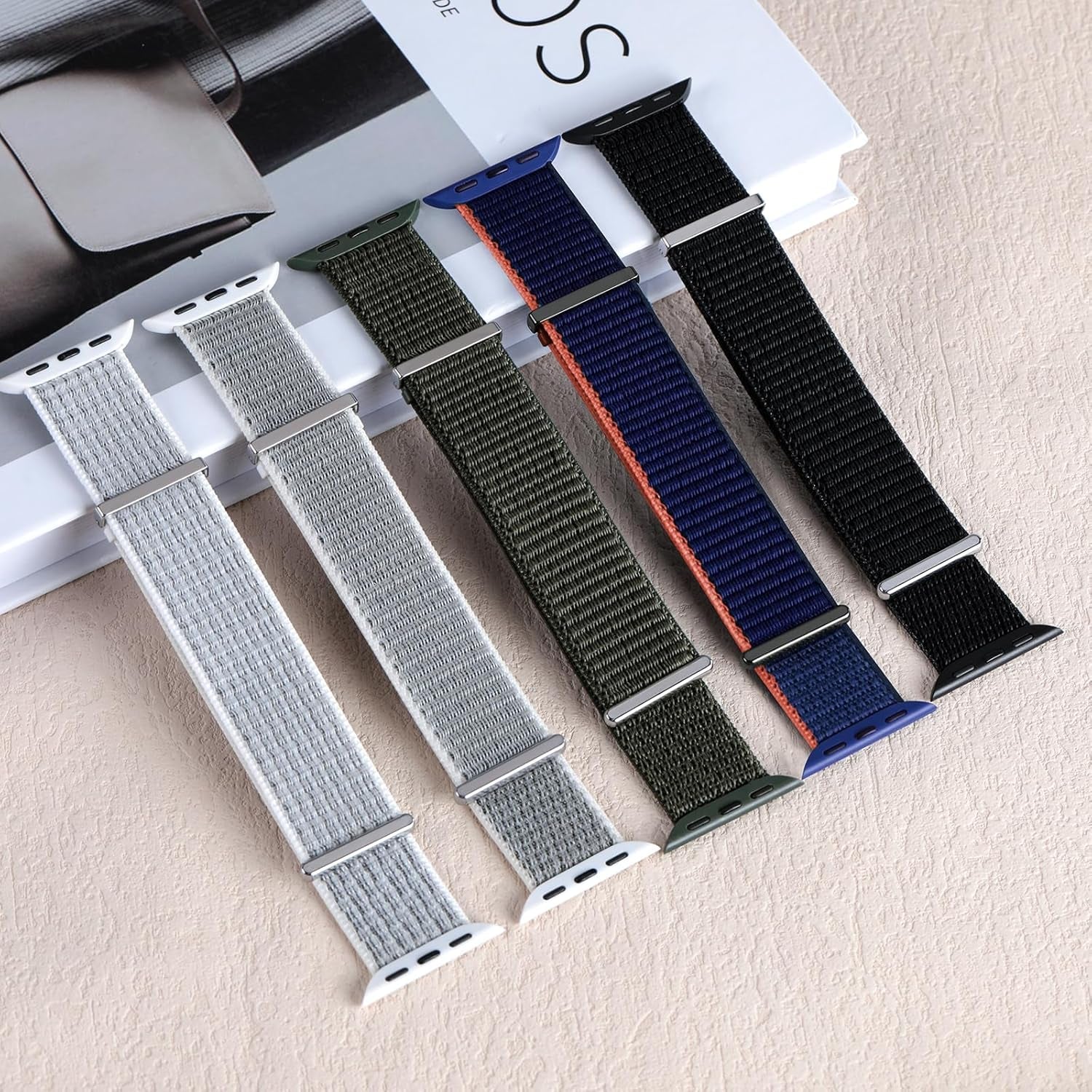 5 Pack Nylon Sport Loop Band Compatible with Apple Watch Bands 38Mm 40Mm 41Mm 42Mm 44Mm 45Mm 49Mm,Adjustable Braided Wristband Stretchy Strap for Iwatch Serie 9 Ultra SE2 SE 8 7 6 5 4 3 2 1 Gray Men