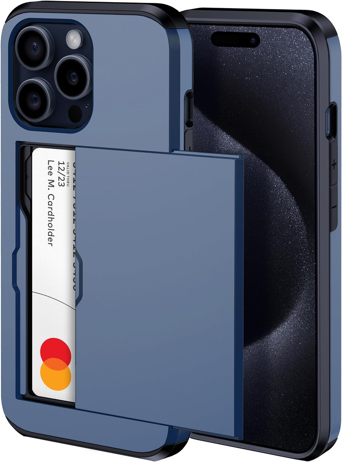 Harusaki 𝟐𝟎𝟐𝟒 𝗡𝗘𝗪 Iphone 15 Pro Case with Card Holder - Wireless Charging Compatible Iphone 15 Pro Wallet Case with Hidden Card Slot for Men and Women (Blue)  harusaki Blue  