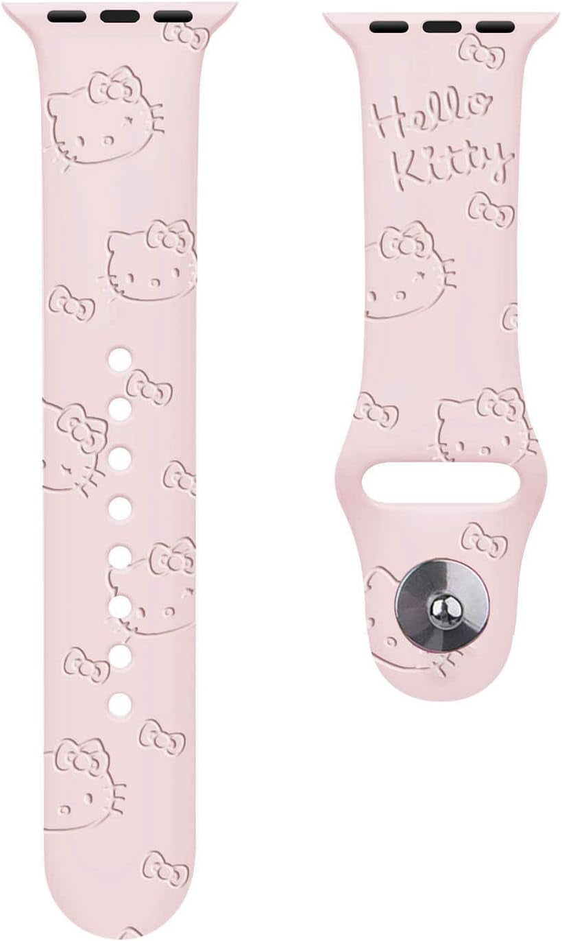 2 Packs Cartoon Kitty Engraved Bands Compatible with Apple Watch Bands 38Mm 40Mm 41Mm 44Mm 45Mm 42Mm 49Mm Women, Cute Cat Design Soft Silicone Sport Girls Strap for Iwatch Series 9/8/7/6/5/4/3/2/1/Se/Ultra/Ultra2