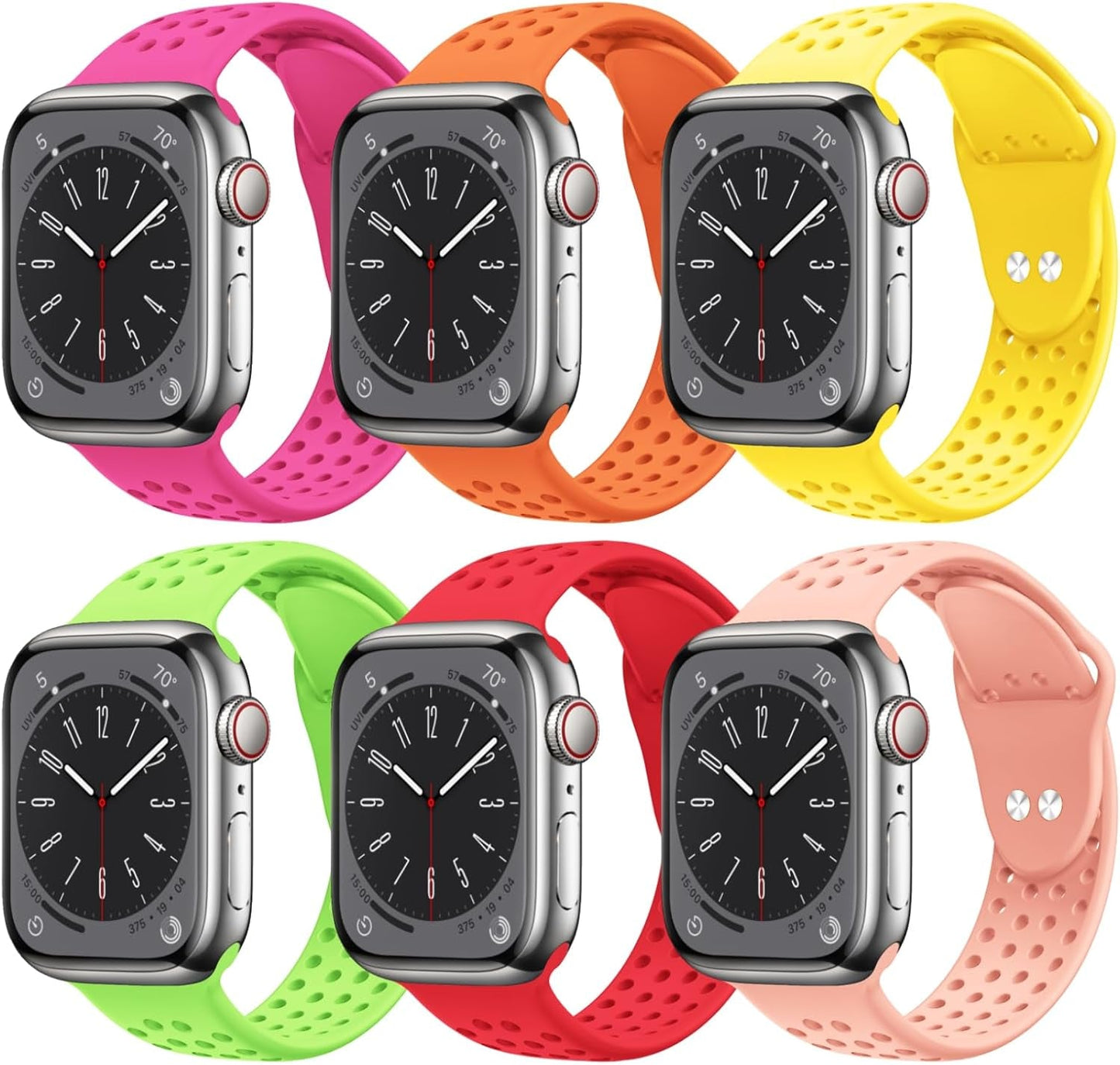6 Pack Sport Bands Compatible for Apple Watch Bands 49Mm 45Mm 44Mm 42Mm 41Mm 40Mm 38Mm,Breathable Soft Silicone Sport Women Men Replacement Strap Compatible for Iwatch Series 9 Ultra2/Ultra 8 7 6 5 4 3 2 1 SE