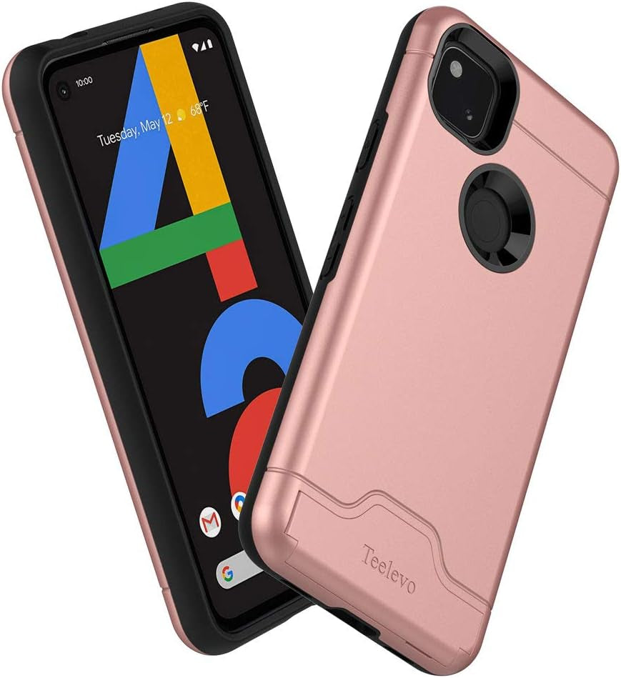 Teelevo Wallet Case for Google Pixel 4A [NOT Compatible with Pixel 4A 5G], Dual Layer Case with Card Slot Holder for Google Pixel 4A - Rose Gold  Teelevo   