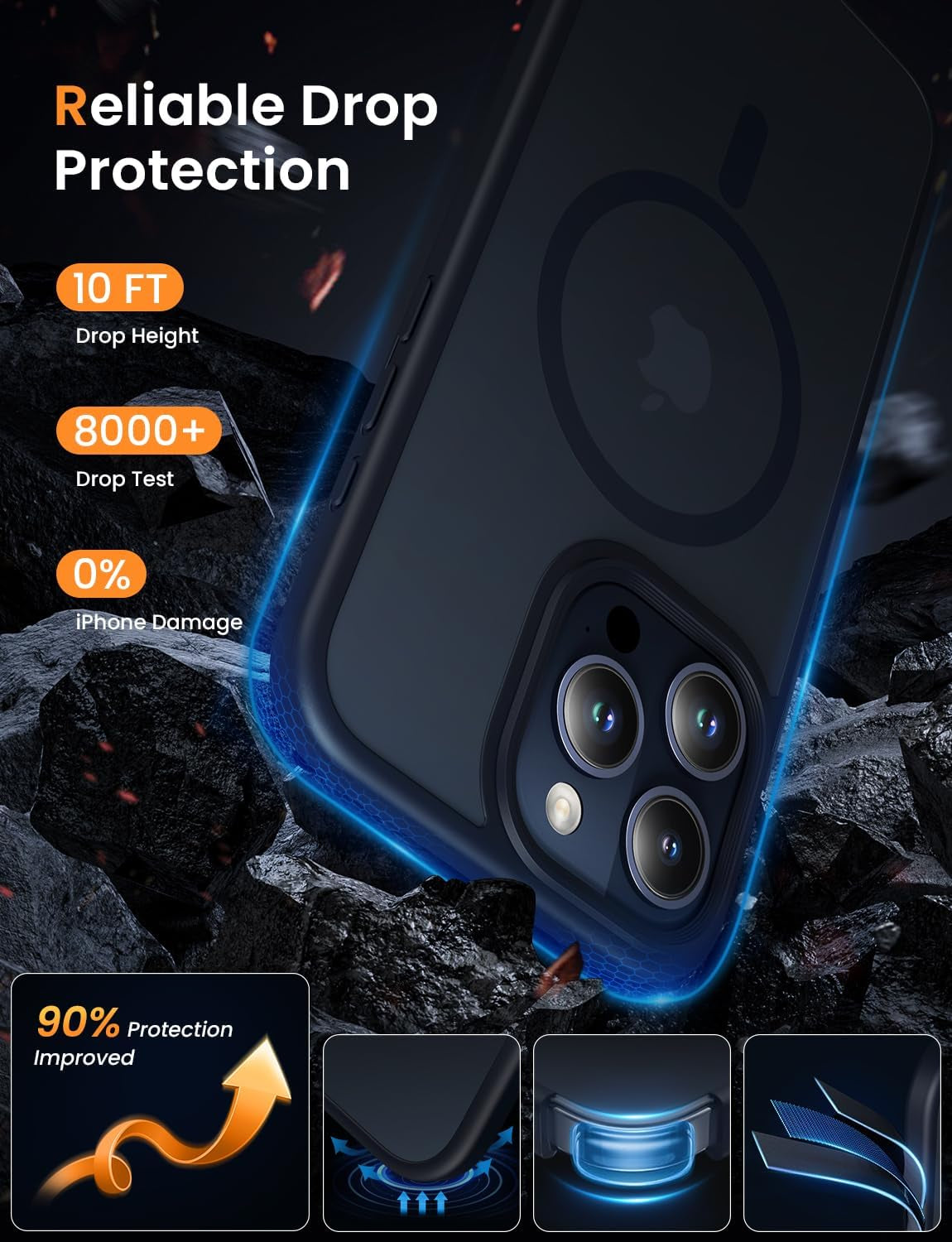 Mgnaooi Magnetic Case for Iphone 15 Pro Max Case [Mil-Grade Drop Tested & Compatible with Magsafe] Translucent Matte Back, Anti-Scratch Shockproof Phone Case for 15 Promax 6.7 Inch, Black  Mgnaooi   