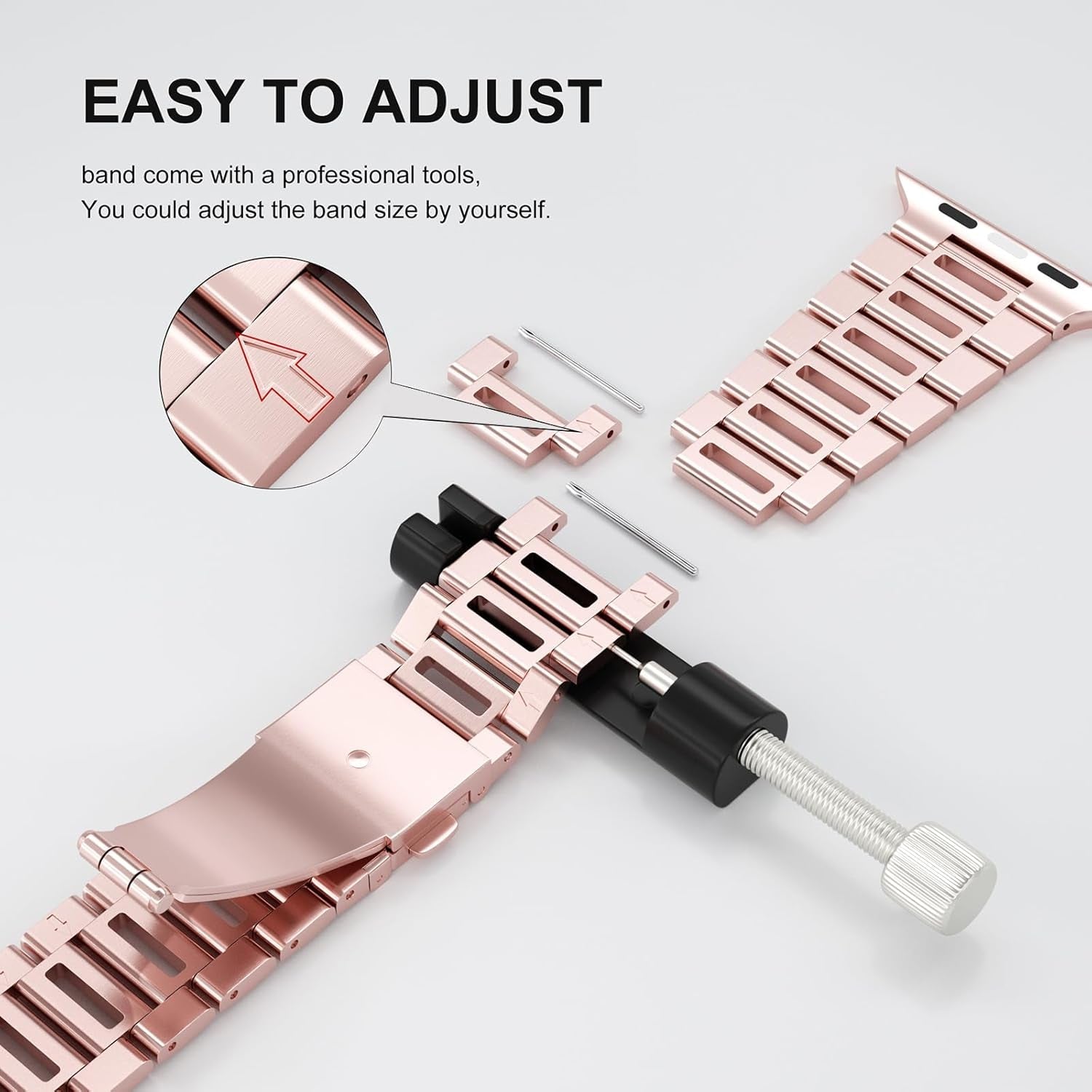 Finestone Metal Band for Apple Watch - Stainless Steel Apple Watch Band Compatible with Apple Watch 41Mm 40Mm 38Mm - Slim Hollow-Out Design Strap for Iwatch Series 9/8/7/6/5/4/3/2/1 SE Women Men Rose Red