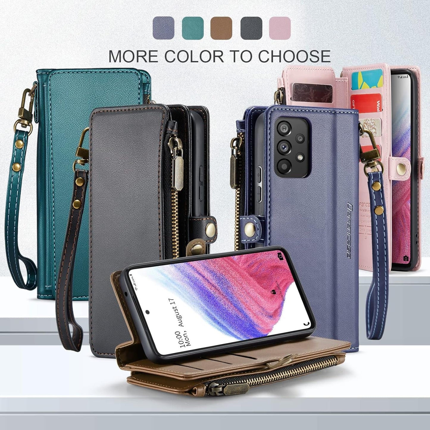 Defencase for Samsung Galaxy A53 5G Case, 【RFID Blocking】 for Samsung A53 5G Case Wallet for Women Men, PU Leather Magnetic Flip Strap Zipper Card Holder Wallet Phone Case for Galaxy A53 5G, Black