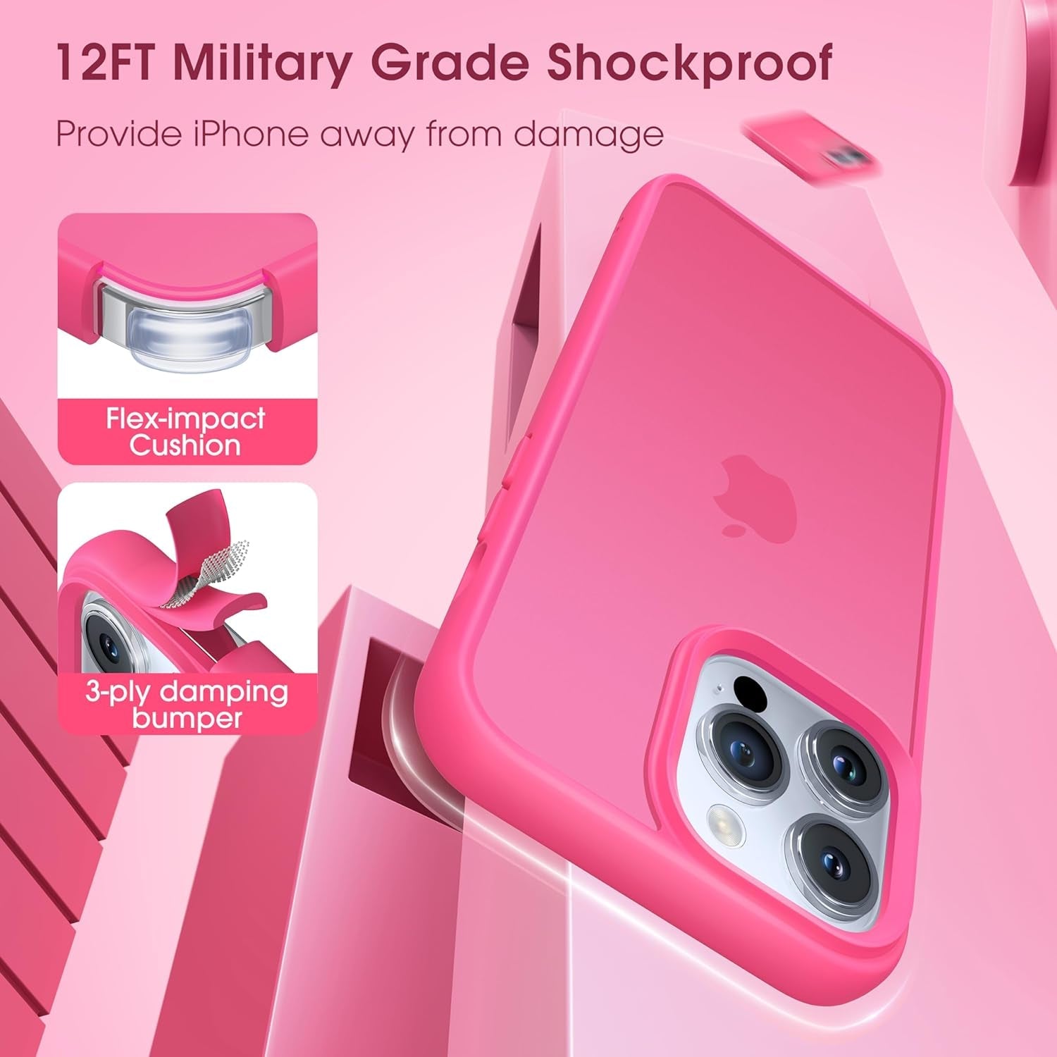 Alphex Colored Transluscent for Iphone 14 Pro Case, Sleek Cute Retro Design, German Quality Standard Certification, 12FT Military-Grade Protection, Slim Matte Hard Back Case 6.1-Inch, Hot Pink  Alphex   