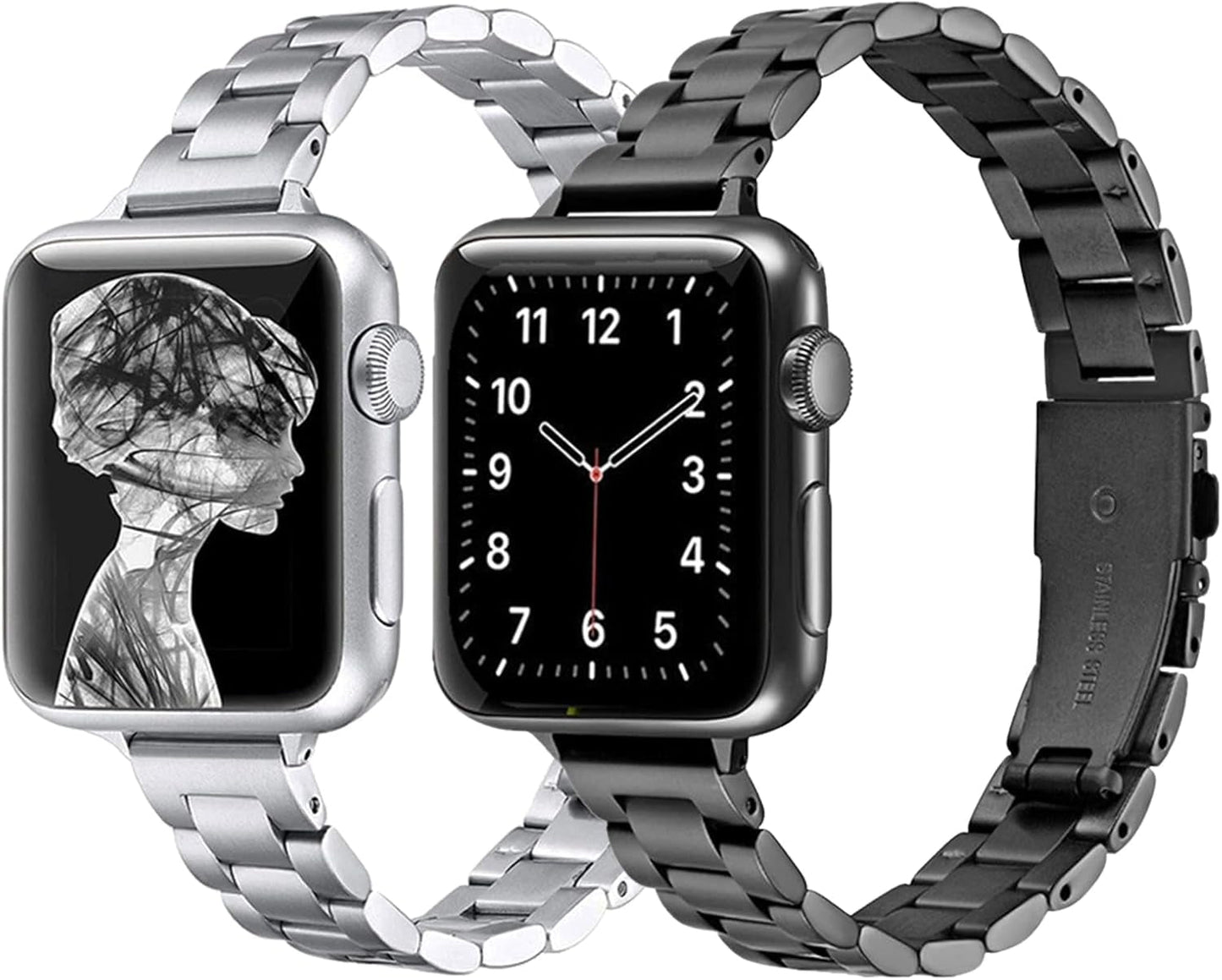 2 Pack Stainless Steel Bands,Compatible with Apple Watch 38Mm 40Mm 41Mm 42Mm 44Mm 45Mm 49Mm Women Jewelry Replacement Metal Strap for Iwatch Series 9 8 7 6 5 4 3 2 1 SE