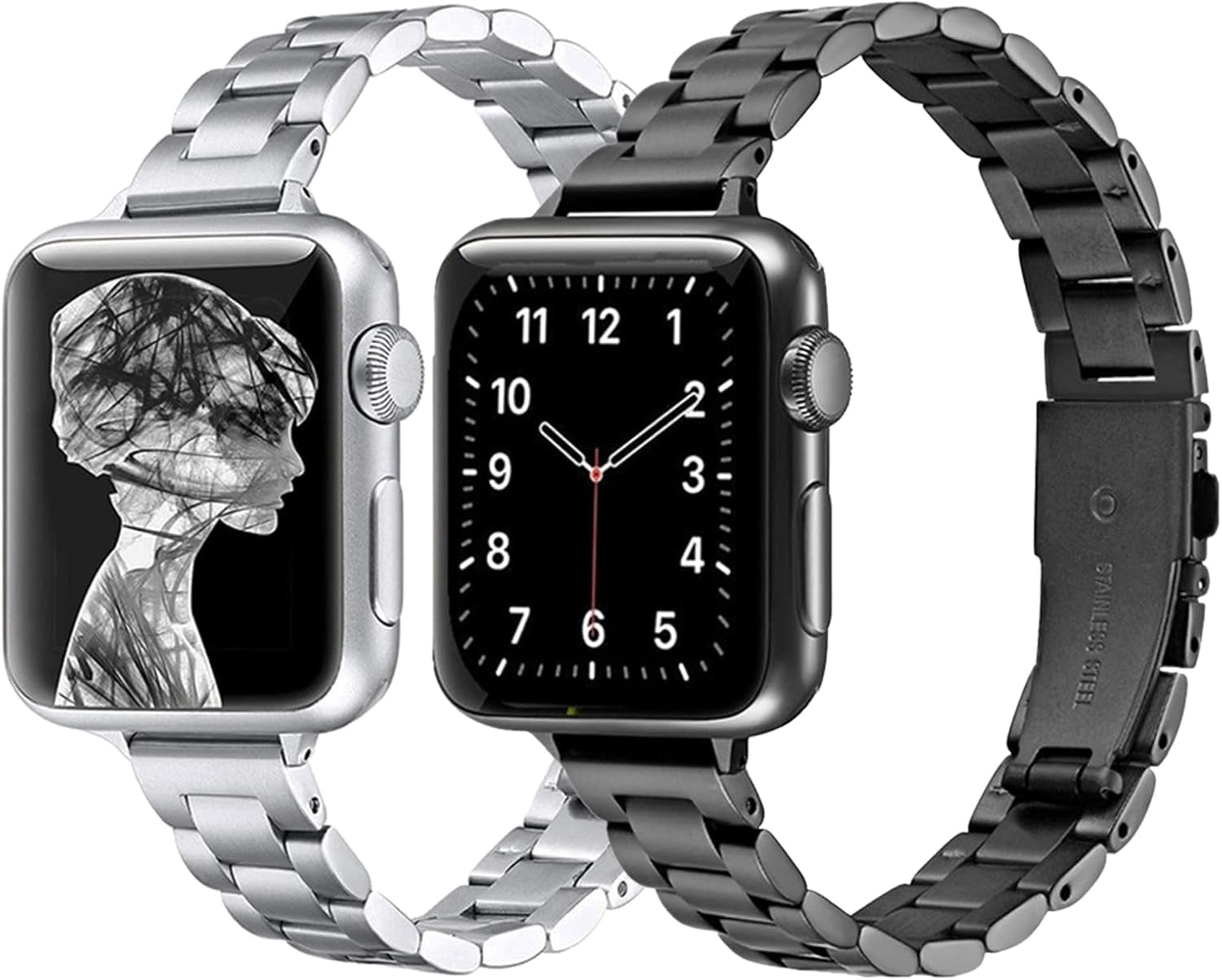 2 Pack Stainless Steel Bands,Compatible with Apple Watch 38Mm 40Mm 41Mm 42Mm 44Mm 45Mm 49Mm Women Jewelry Replacement Metal Strap for Iwatch Series 9 8 7 6 5 4 3 2 1 SE