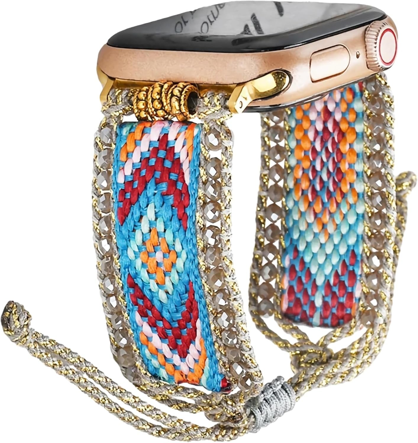 Fancy Woven Braided Nylon Band Compatible with Apple Watch Bands 40Mm 41Mm 38Mm, Retro Boho Friendship Bracelet Handmade Bohemian Beaded Adjustable Dressy Strap Wristbands for Iwatch Bands Series 9/8/7/6 5/4/3/2/SE