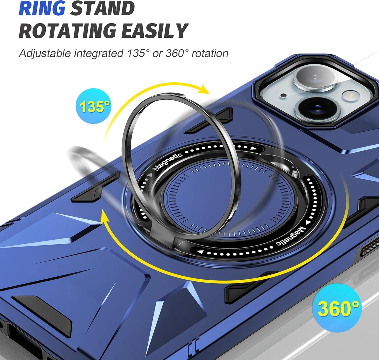 For Magnetic Iphone 15 plus Case Compatible with Magsafe Iphone 15 plus Case with 2 Screen Protector Iphone 15 plus Case with Magnetic Stand Ring Iphone 15Plus Case Shockproof Protection Black