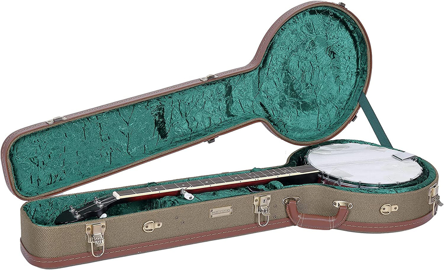Crossrock Hard-Shell Wood Case for Les Paul Electric Guitars with Removable Shoulder Straps-Tweed(Crw700Ltw)  Crossrock Green Openback Banjo 