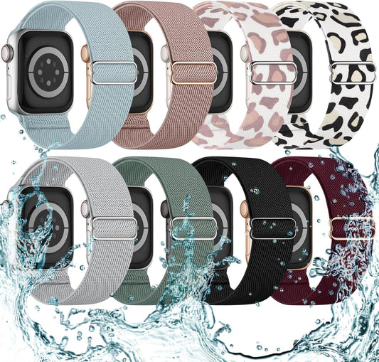 8 Pack Stretchy Solo Loop Compatible with Apple Watch Band 40Mm 41Mm 42Mm 44Mm 45Mm 38Mm 49Mm, Splash-Proof Sweat-Wicking Nylon Elastic Strap Women Men for Iwatch Series 9 8 7 6 5 4 3 SE Ultra 2