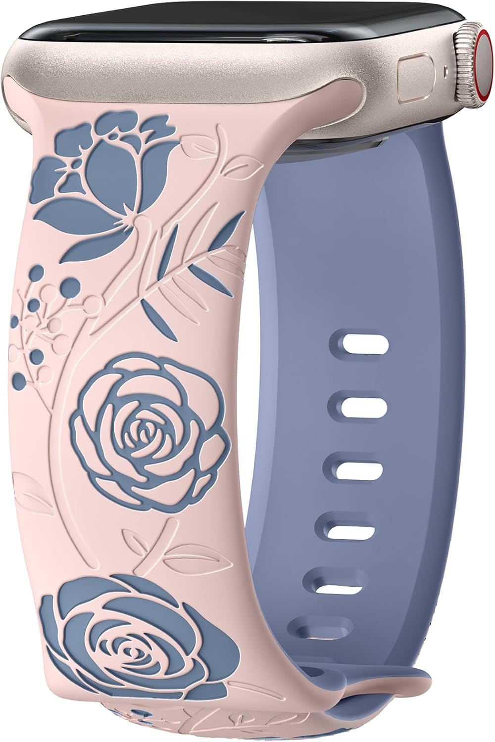 Floral Engraved Band Compatible with Apple Watch Bands 40Mm 44Mm 41Mm 45Mm 49Mm 38Mm 42Mm Women,Designer Cute Flower Pattern Soft Silicone Sport Strap for Iwatch Ultra SE Series 9 8 7 6 5 4 3 2 1