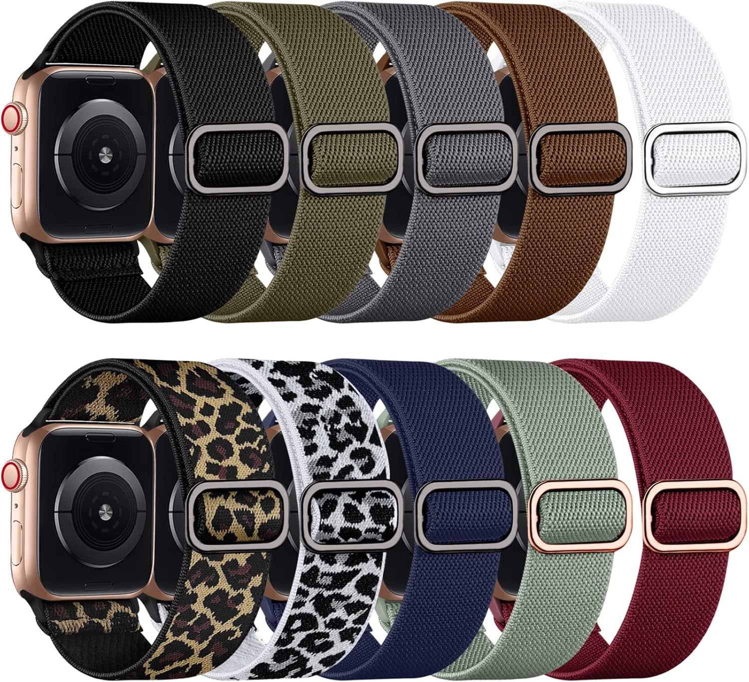 10 Pack Stretchy Nylon Bands Compatible with Apple Watch Band 44Mm 45Mm 49Mm 42Mm 40Mm 38Mm 41Mm Women Men, Elastic Sport Apple Watch Band Strap for Iwatch Series 8 7 6 5 4 3 2 1 SE Ultra