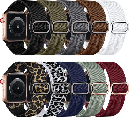 10 Pack Stretchy Nylon Bands Compatible with Apple Watch Band 44Mm 45Mm 49Mm 42Mm 40Mm 38Mm 41Mm Women Men, Elastic Sport Apple Watch Band Strap for Iwatch Series 8 7 6 5 4 3 2 1 SE Ultra