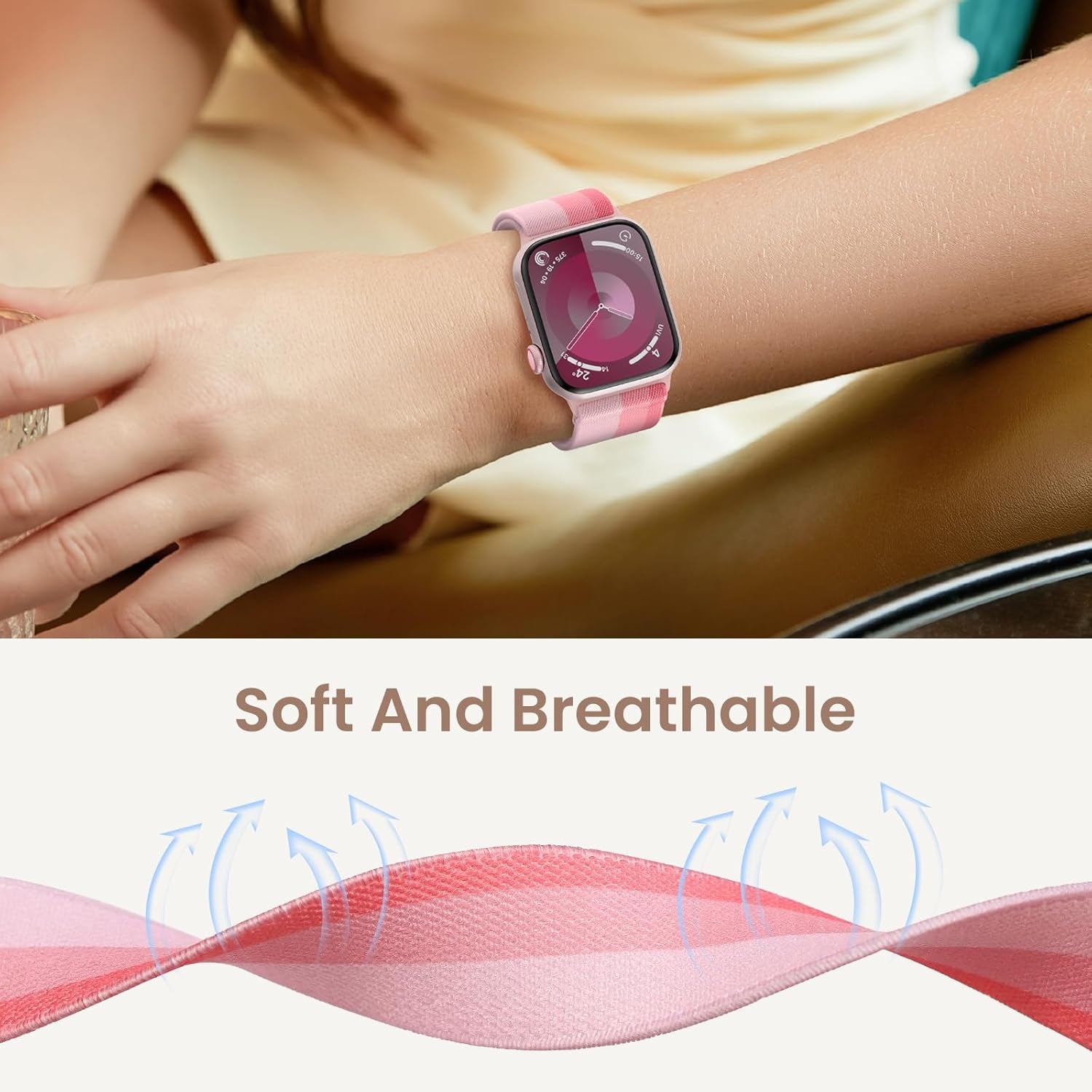 Delidigi Compatible with Stretchy Apple Watch Band 38Mm 40Mm 41Mm 42Mm 44Mm 45Mm 49Mm for Women Men, Gradient Color Nylon Adjustable Straps for Iwatch Series 9 8 7 6 SE 5 4 3 2 1 Ultra Ultra 2