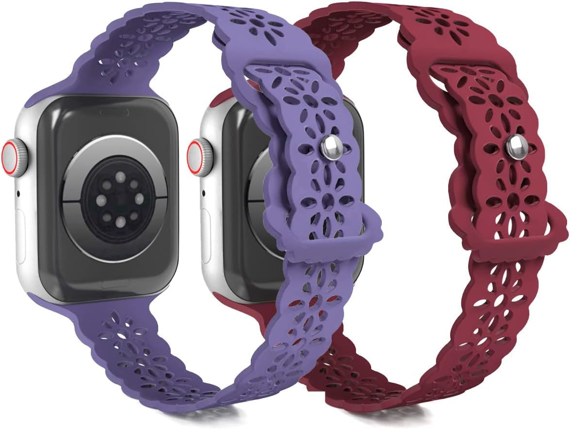 Ginkgonut Lace Silicone Bands Compatible with Apple Watch Band 38Mm 40Mm 41Mm 42Mm 44Mm 45Mm 49Mm,Women Slim Thin Hollow-Out Iwatch Sport Wristband for Apple Watch Ultra Series SE 8 7 6 5 4 3 2 1