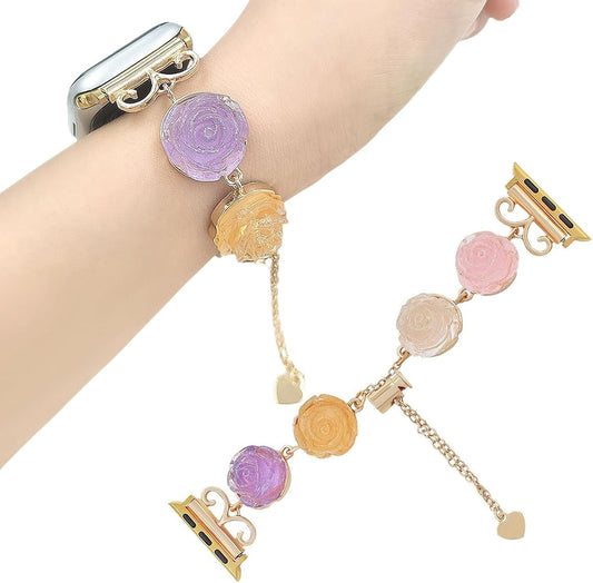 Florals Bands Compatible with Apple Watch Band 38Mm 40Mm 41Mm 42Mm 44Mm 45Mm 49Mm for Girls Women,Easy Adjustable Bracelet,Super Stylish Elegant Flowers Wristband Replacement Strap for Iwatch Ultra 1 2 Series SE 9 8 7 6 5 4 3 2 1