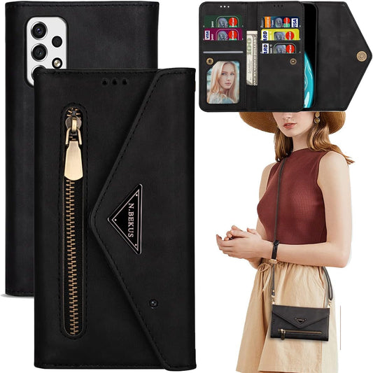 For Samsung Galaxy A53 5G Crossbody Purse Phone Case with Card Holder, Adjustable Lanyard Wallet Cover Cases for Samsung Galaxy A53 Handbag Black