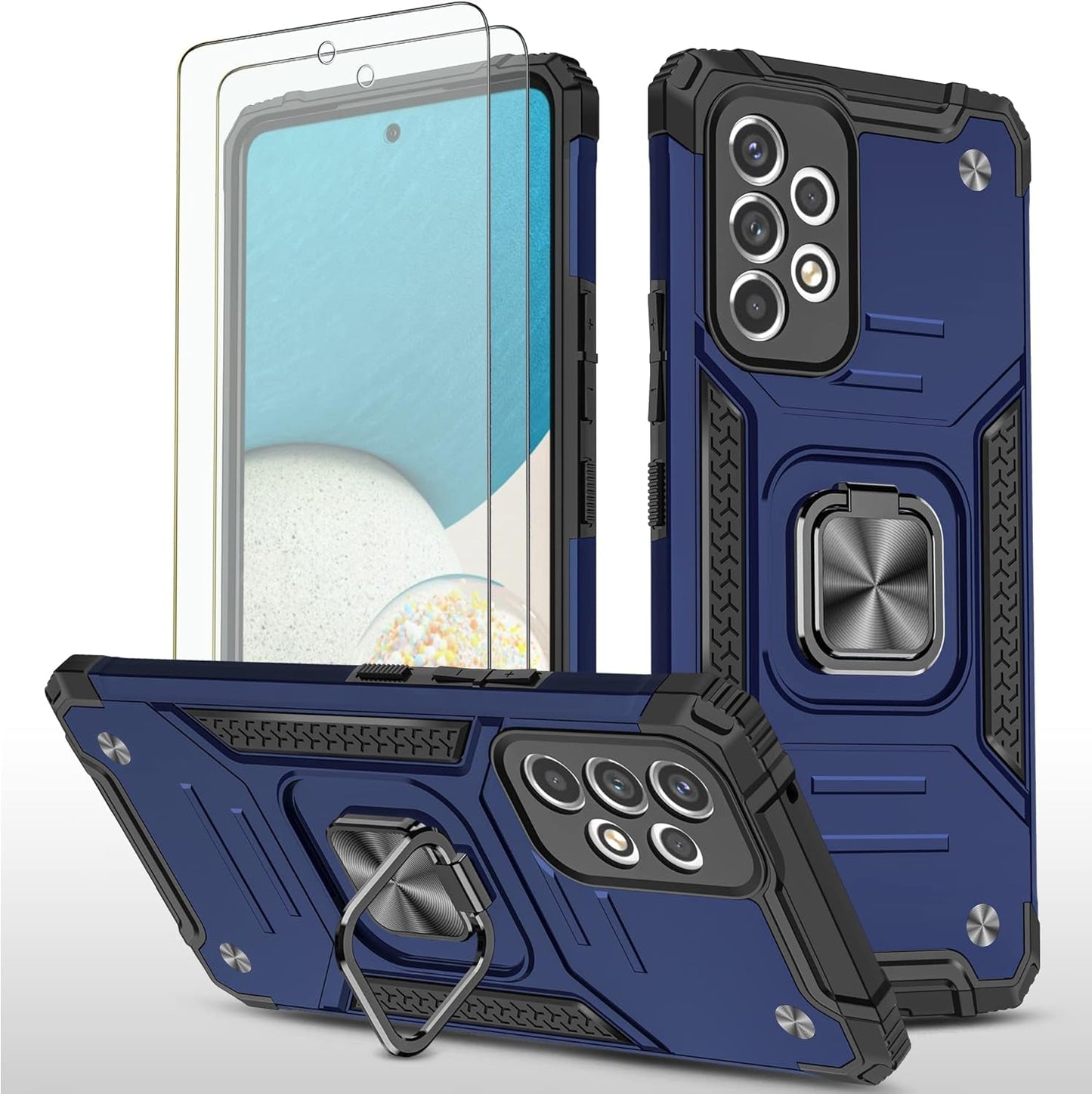 AYMECL Compatible with Galaxy A53 5G Case, Samsung A53 5G Case with Nano Explosion-Proof Film[2 Pack]， Military Grade Double Shockproof with Kickstand Case for Samsung Galaxy A53 5G-Purple