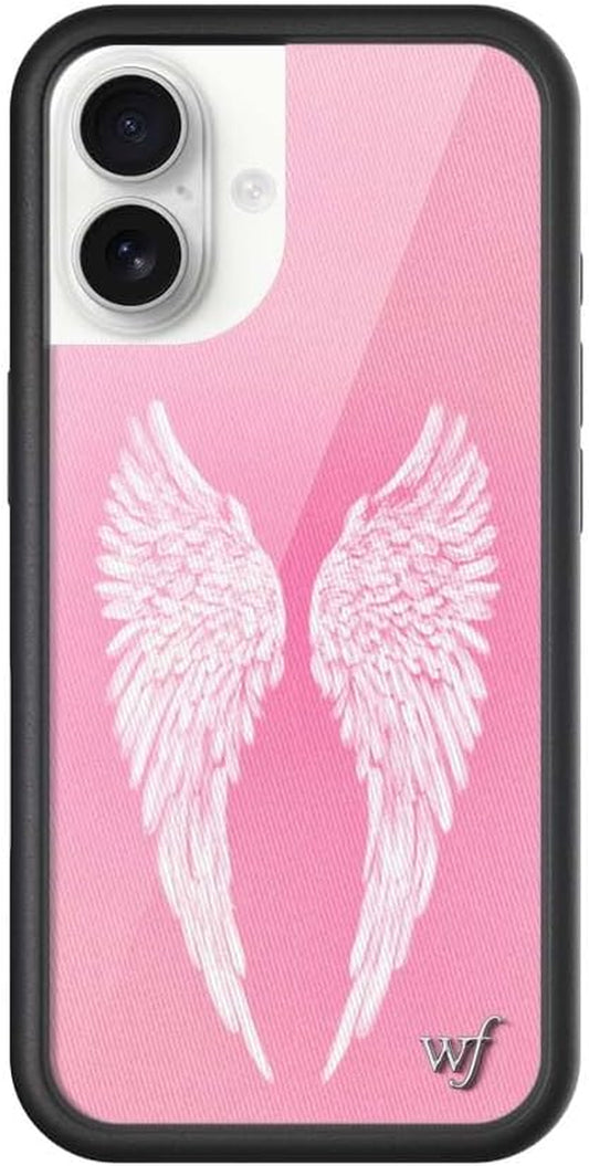 Wildflower Cases - Compatible with Iphone 17 | Protective Black Bumper, 4Ft Drop Test Certified, Women Owned Small Business | Angel Baby - Pink Peach White Wings Dainty Aesthetic Trendy Cute