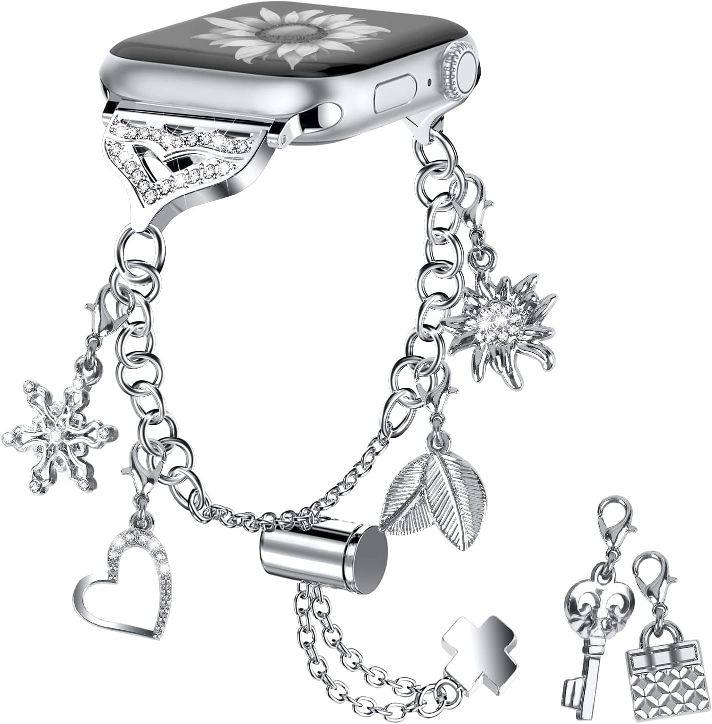 Bling Band Compatible with Apple Watch 49Mm 45Mm 44Mm 42Mm, Metal Jewelry Watch Strap for Ultra/Series SE 9 8 7 6 5 4 3 2 1 Interchangeable Charms Dressy Bracelet for Women (Black)