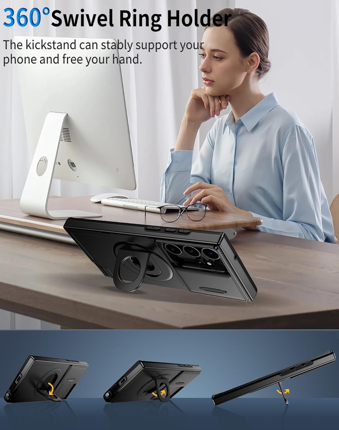 For Samsung Galaxy S22 Ultra Case & Samsung Galaxy S23 Ultra Case Compatible with Magsafe Galaxy S23Ultra Case with Screen Protector,Built-In Kickstand&Camera Cover Protection Shockproof Black