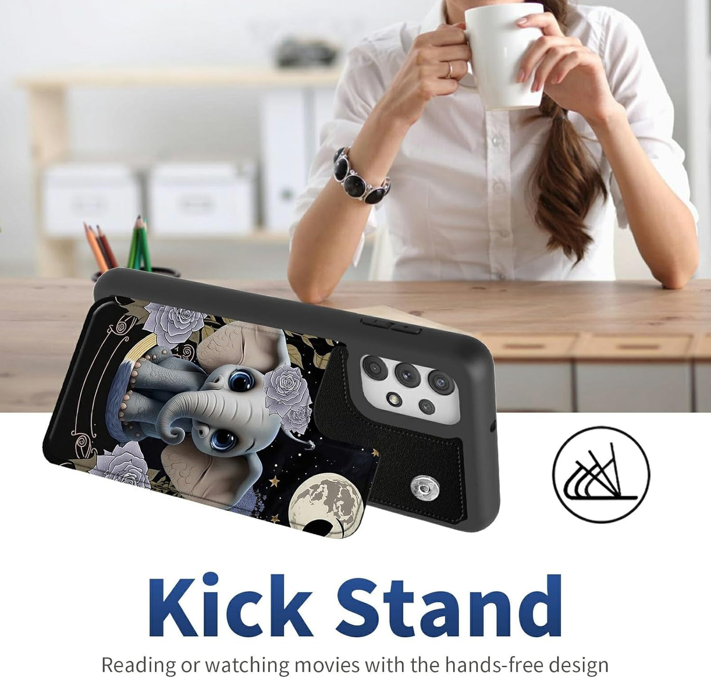 Case for Samsung 53 5G 6.5" Wallet Phone, Credit Card Holder Slots Cover & Hard PC Shockproof Soft Silicone Dual Layer Protection Flip Case for Samsung Galaxy A53 5G 2022, Elephant Flowers