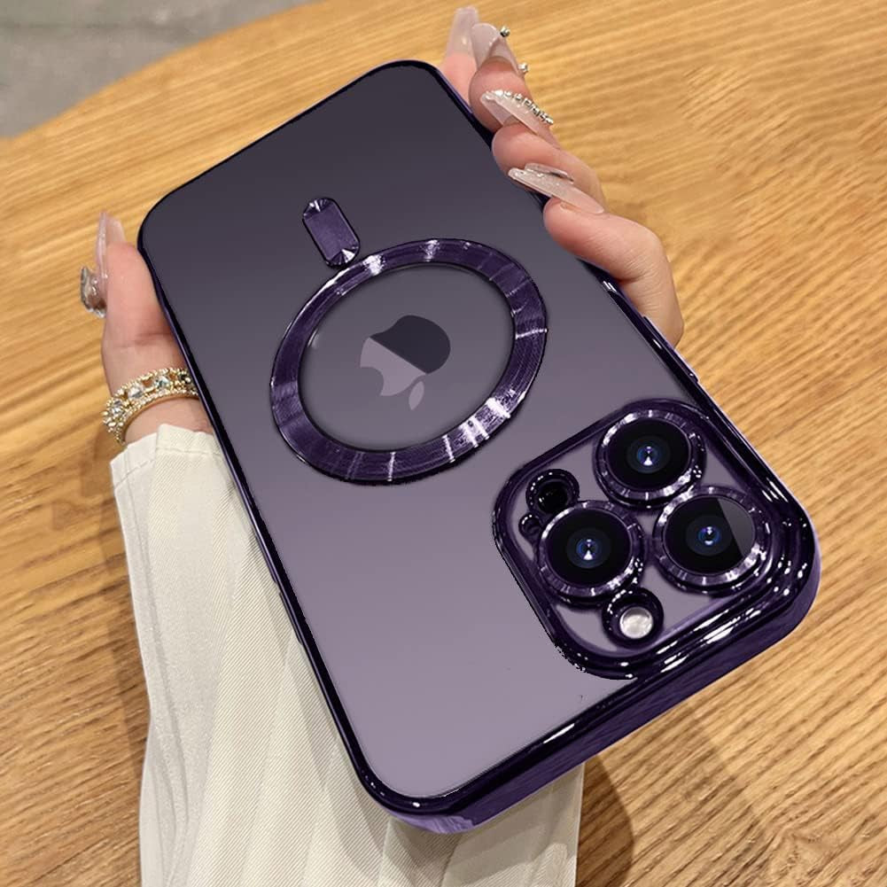 OOK Case Made for Iphone 15 Pro Max 6.7 Inch [Built-In Camera Lens Protector] [Compatible with Magsafe] Anti-Scratch Shockproof Protective Slim Electroplated Case for Women Men - Green  OOK Purple  