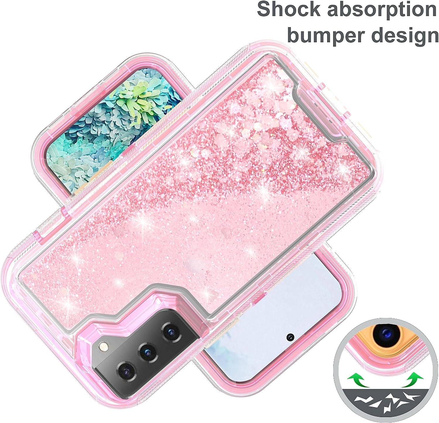 Asuwish Phone Case for Samsung Galaxy S22 plus S22+ 5G with Screen Protector Bling Liquid Glitter Clear Hybrid Military Grade Protective Heavy Duty Cell Cover S22+5G S22Plus 22S + S 22 22+ Girls Pink